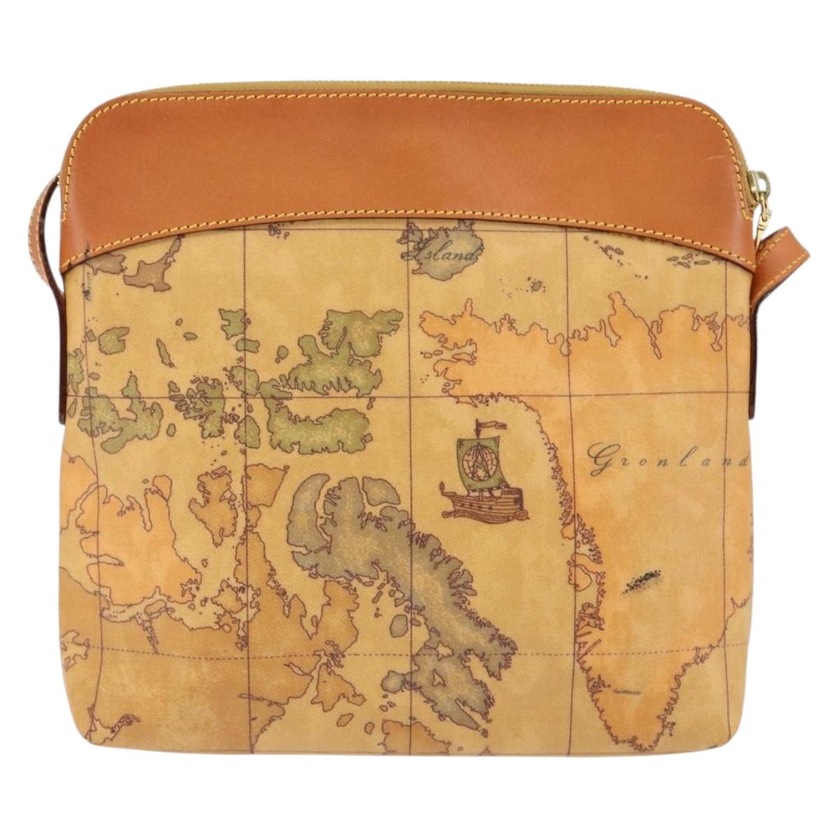 PRIMA CLASSE Shoulder Bag Leather PVC Beige Gold Auth gh1167