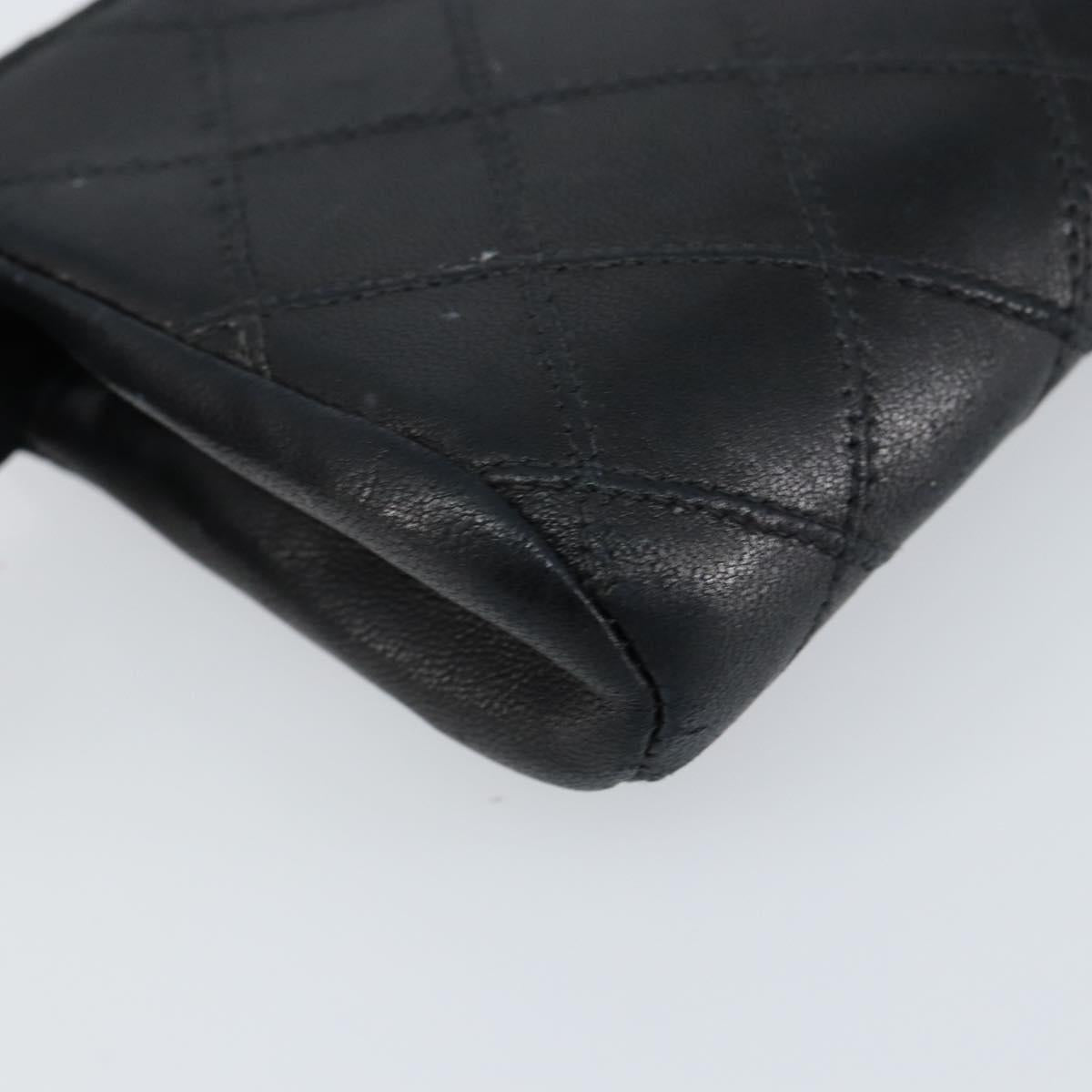 CHANEL Bicolore Pouch Lamb Skin Black Gold CC Auth gh1175