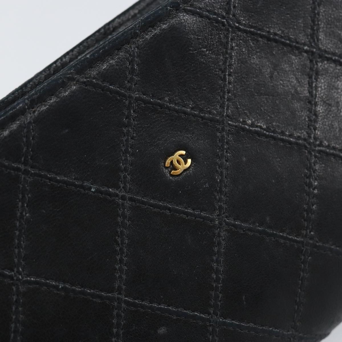 CHANEL Bicolore Pouch Lamb Skin Black Gold CC Auth gh1175
