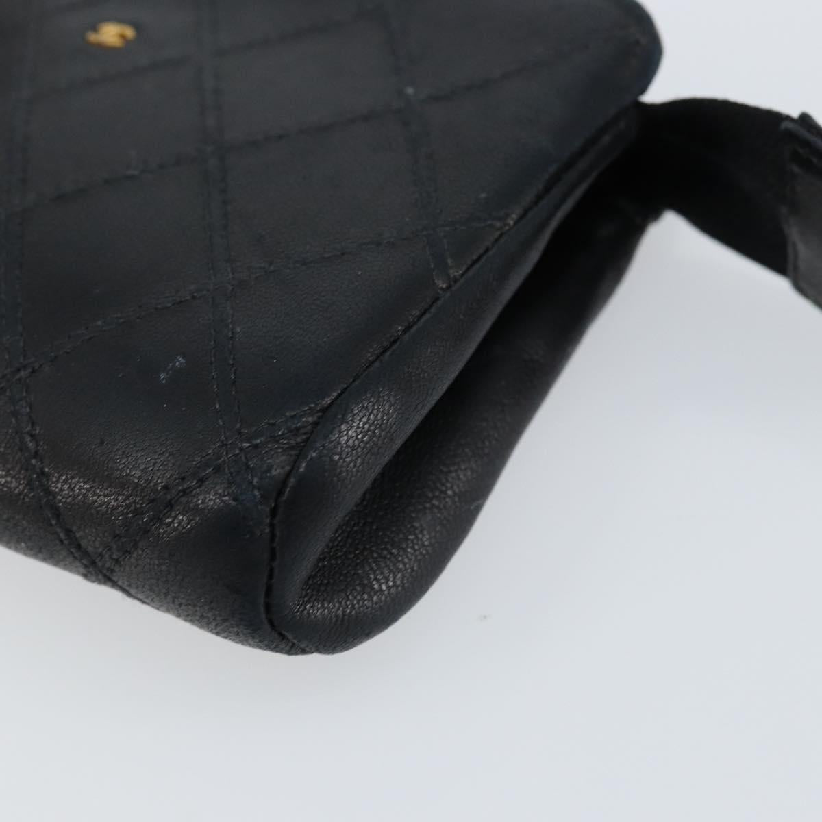 CHANEL Bicolore Pouch Lamb Skin Black Gold CC Auth gh1175