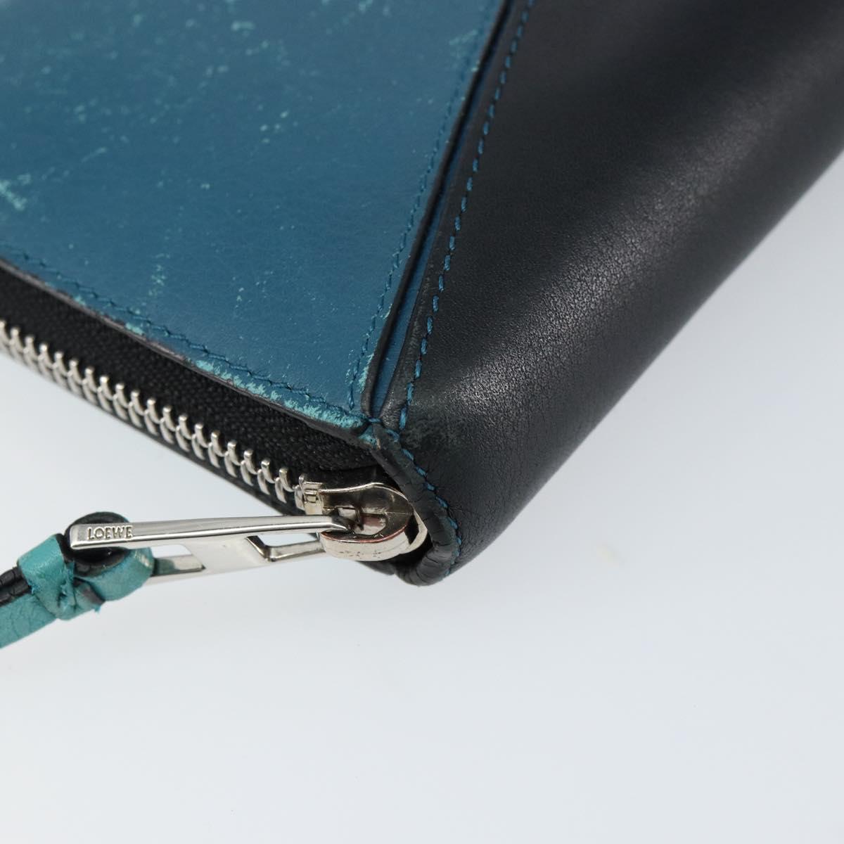 LOEWE Anagram Long Wallet Leather Blue Silver Auth gh1176