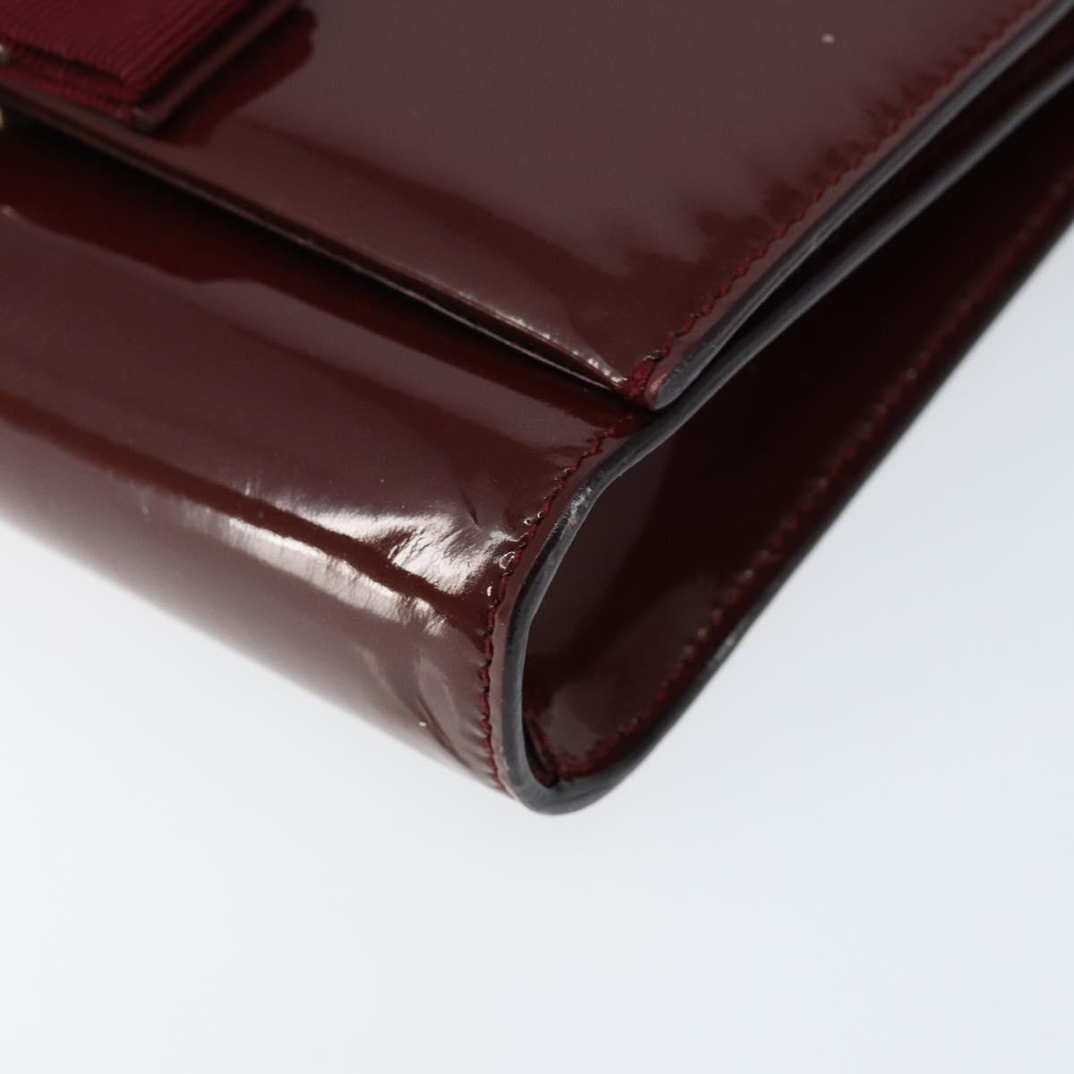 Salvatore Ferragamo Vala Chain Shoulder Bag Enamel Red Silver Auth gh1177