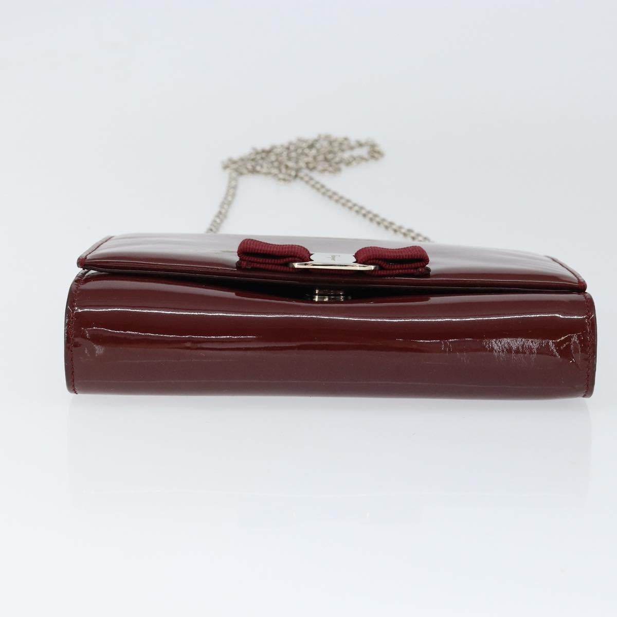 Salvatore Ferragamo Vala Chain Shoulder Bag Enamel Red Silver Auth gh1177