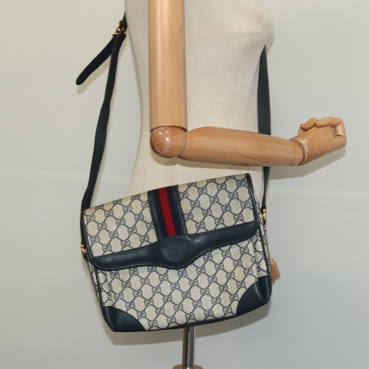 GUCCI GG Supreme Sherry Line Shoulder Bag PVC Navy Gold 001 116 0844 Auth gh118