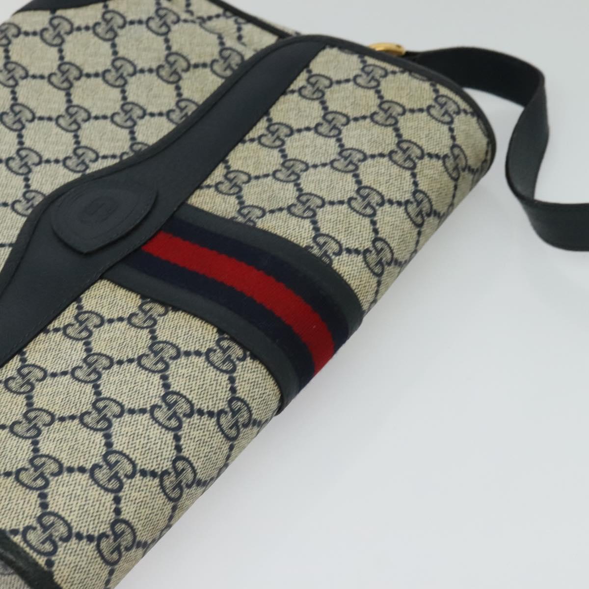 GUCCI GG Supreme Sherry Line Shoulder Bag PVC Navy Gold 001 116 0844 Auth gh118