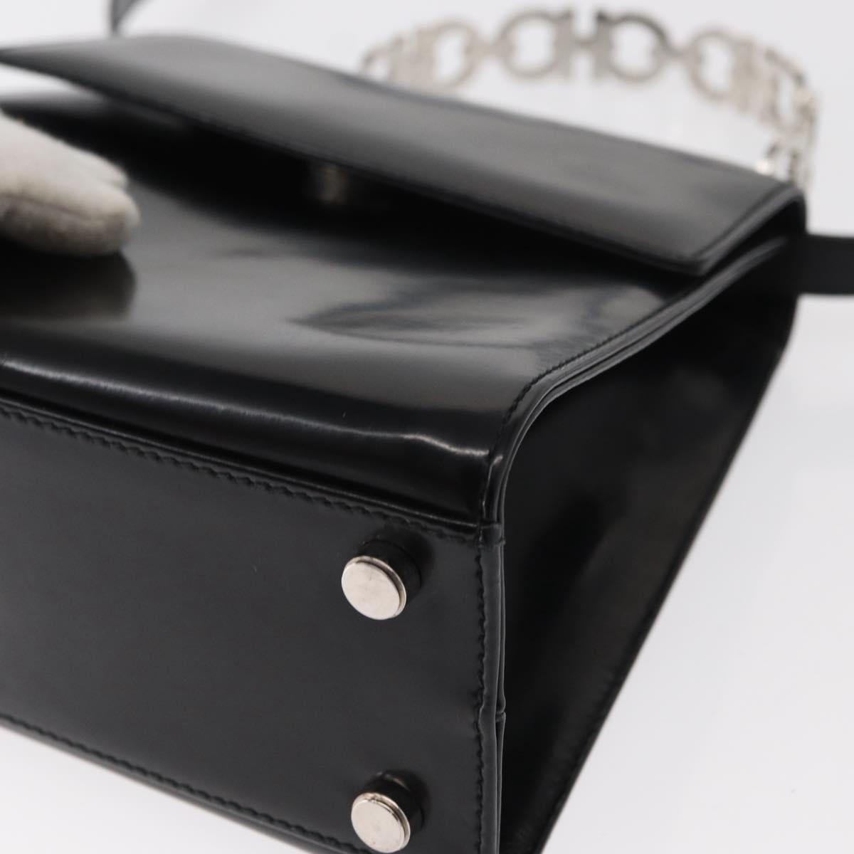 Salvatore Ferragamo Gancini Hand Bag Leather 2way Black Silver Auth gh1184