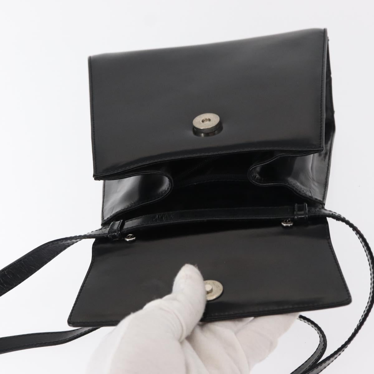 Salvatore Ferragamo Gancini Hand Bag Leather 2way Black Silver Auth gh1184