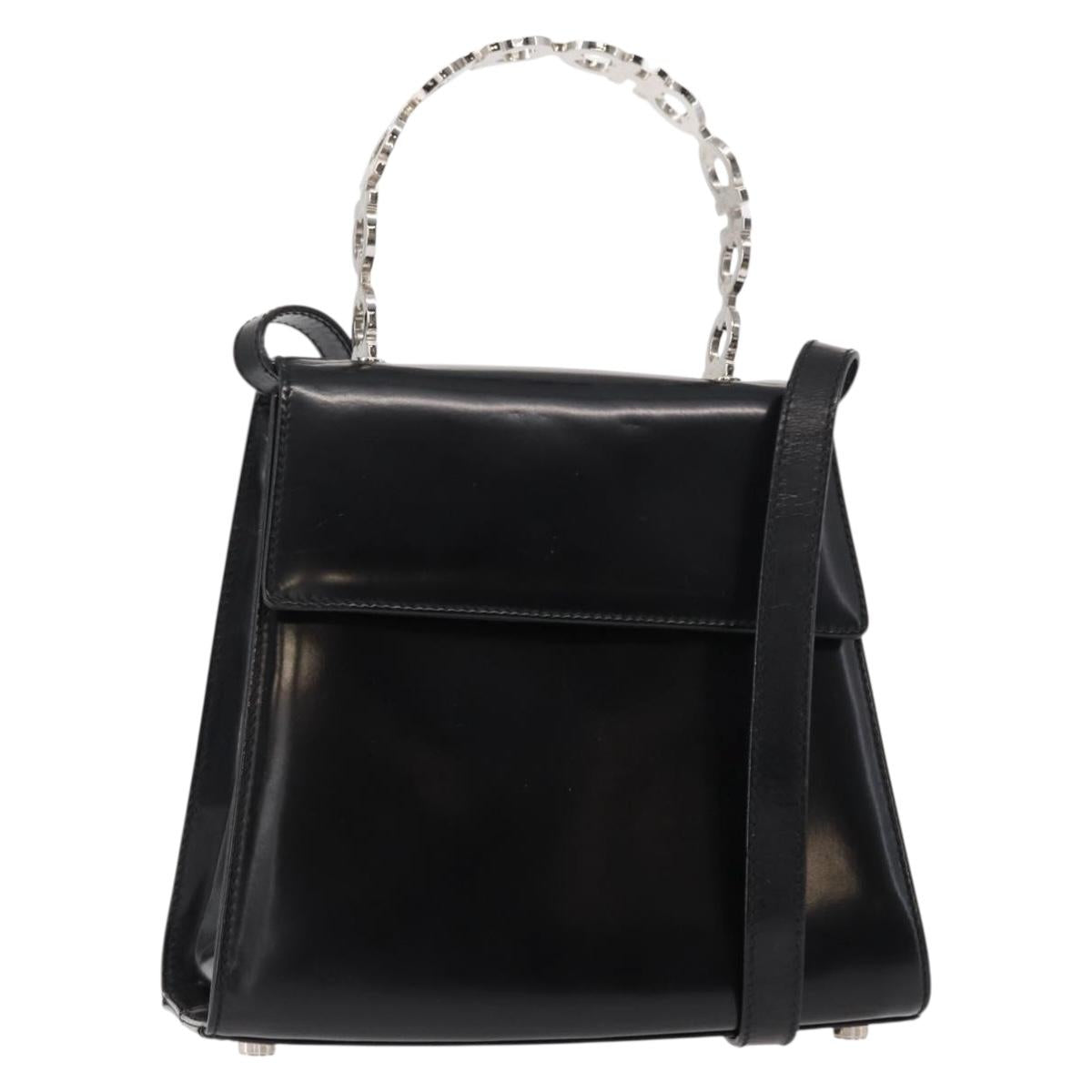 Salvatore Ferragamo Gancini Hand Bag Leather 2way Black Silver Auth gh1184