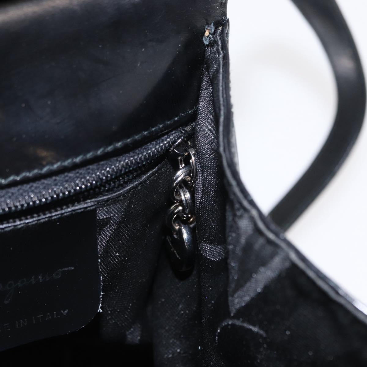 Salvatore Ferragamo Gancini Hand Bag Leather 2way Black Silver Auth gh1184