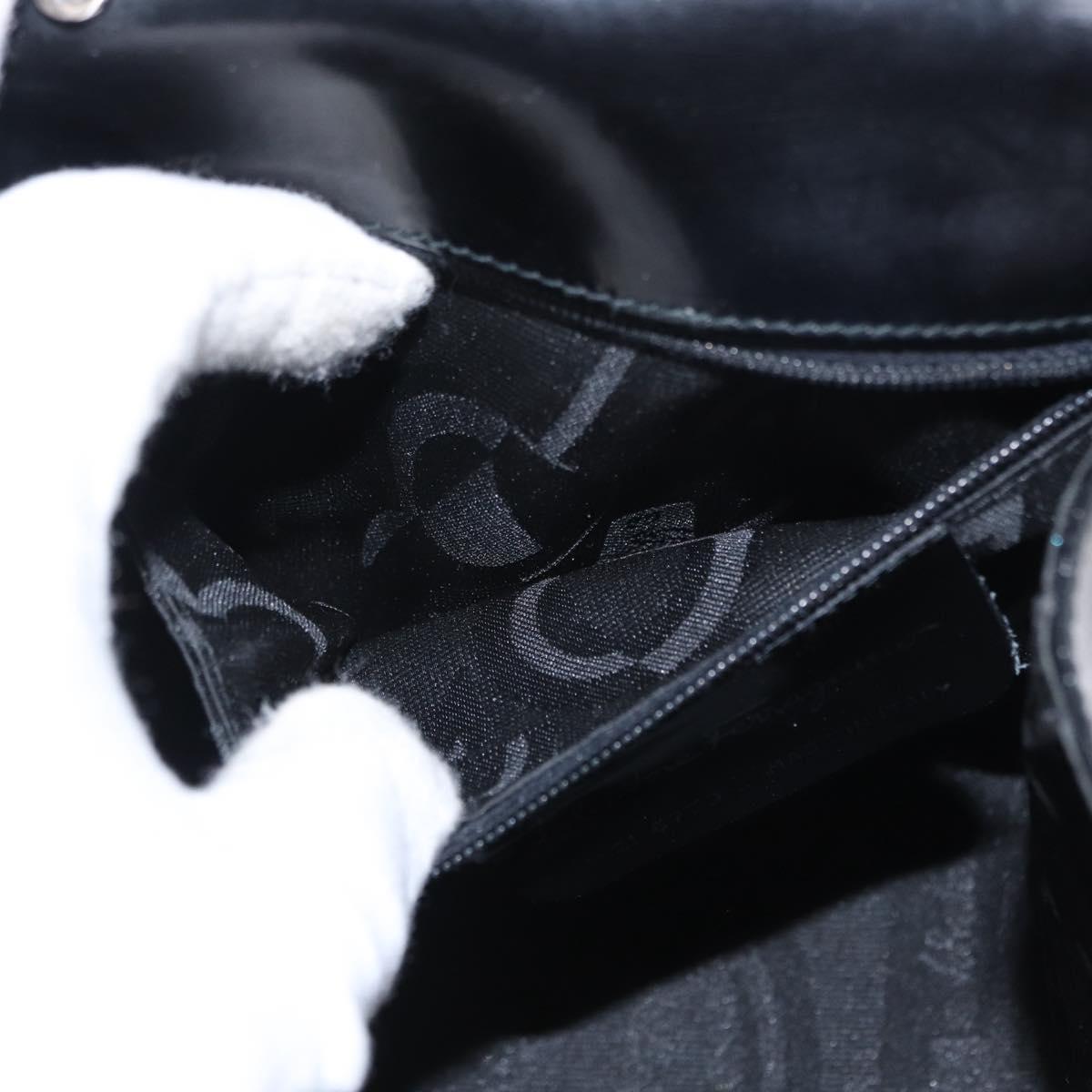 Salvatore Ferragamo Gancini Hand Bag Leather 2way Black Silver Auth gh1184