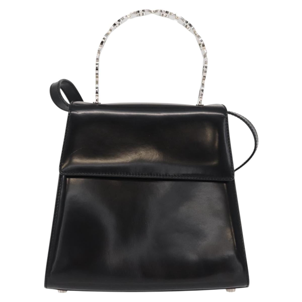 Salvatore Ferragamo Gancini Hand Bag Leather 2way Black Silver Auth gh1184