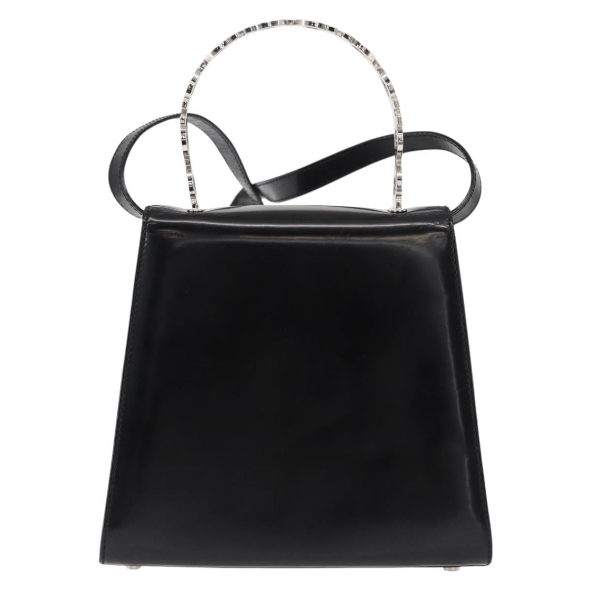 Salvatore Ferragamo Gancini Hand Bag Leather 2way Black Silver Auth gh1184