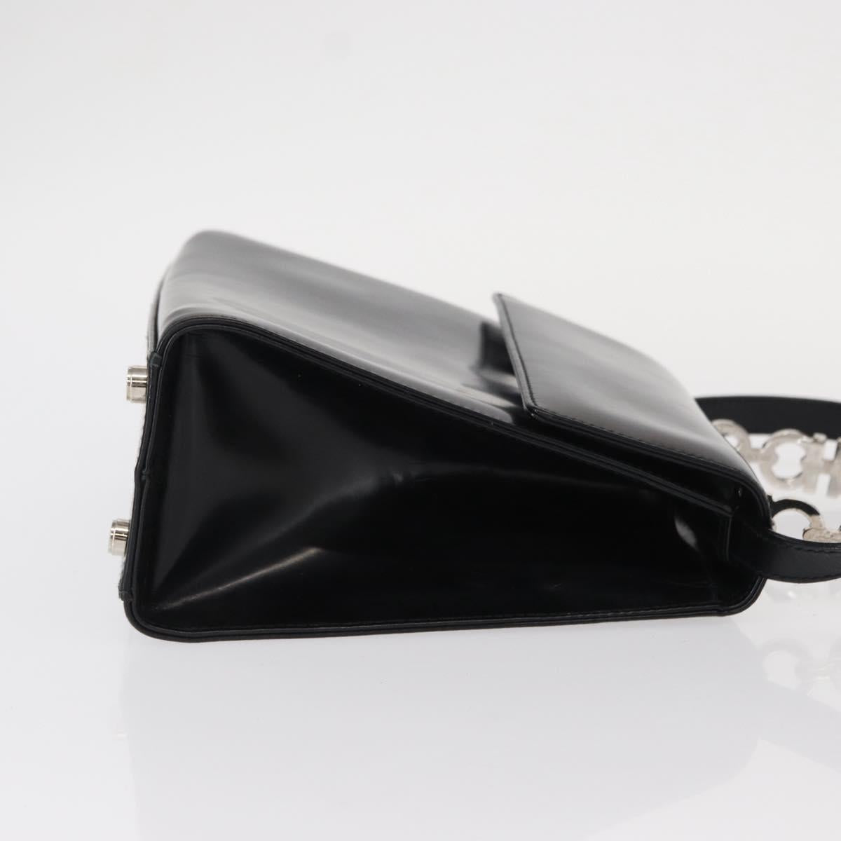 Salvatore Ferragamo Gancini Hand Bag Leather 2way Black Silver Auth gh1184