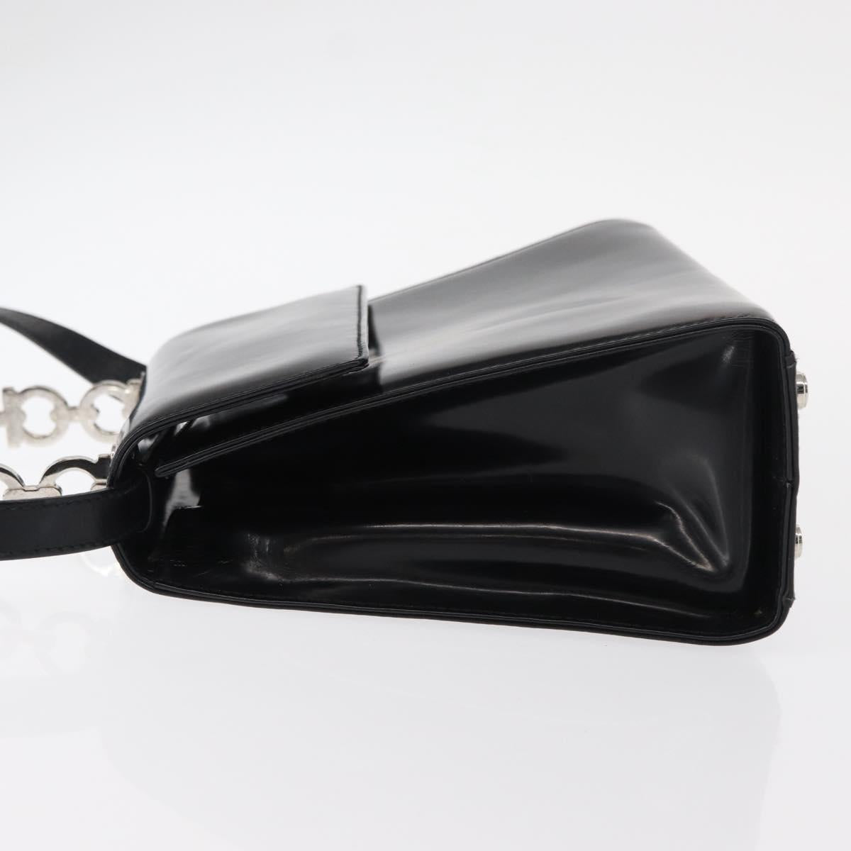 Salvatore Ferragamo Gancini Hand Bag Leather 2way Black Silver Auth gh1184