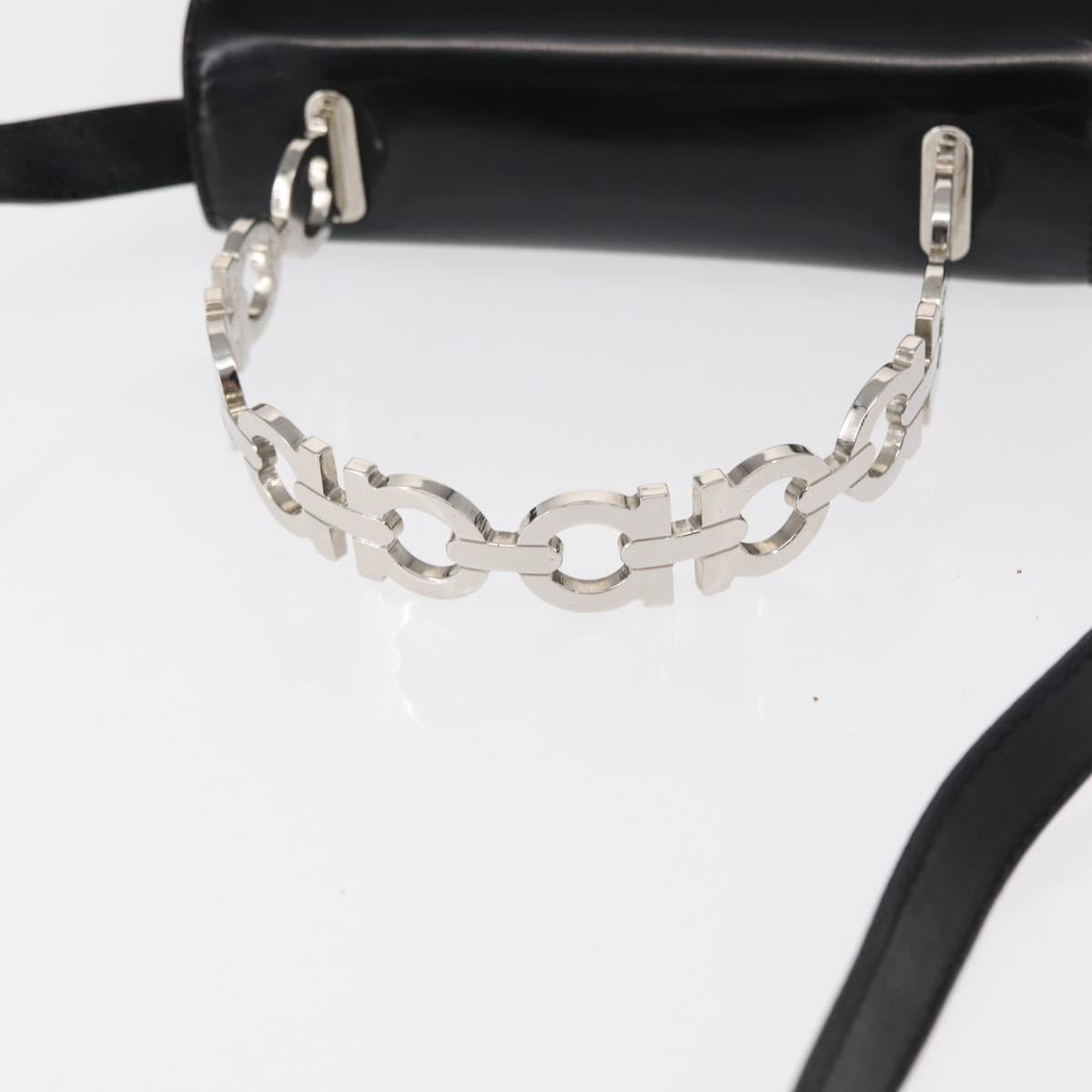 Salvatore Ferragamo Gancini Hand Bag Leather 2way Black Silver Auth gh1184