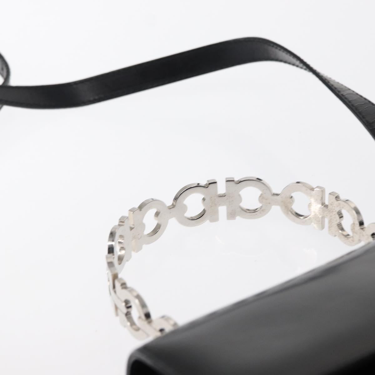 Salvatore Ferragamo Gancini Hand Bag Leather 2way Black Silver Auth gh1184