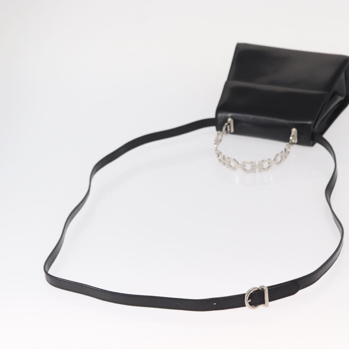 Salvatore Ferragamo Gancini Hand Bag Leather 2way Black Silver Auth gh1184