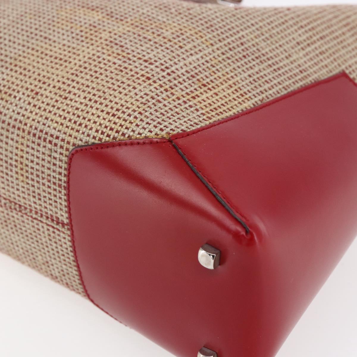 Salvatore Ferragamo Gancini Shoulder Bag Canvas Beige Silver Auth gh1189