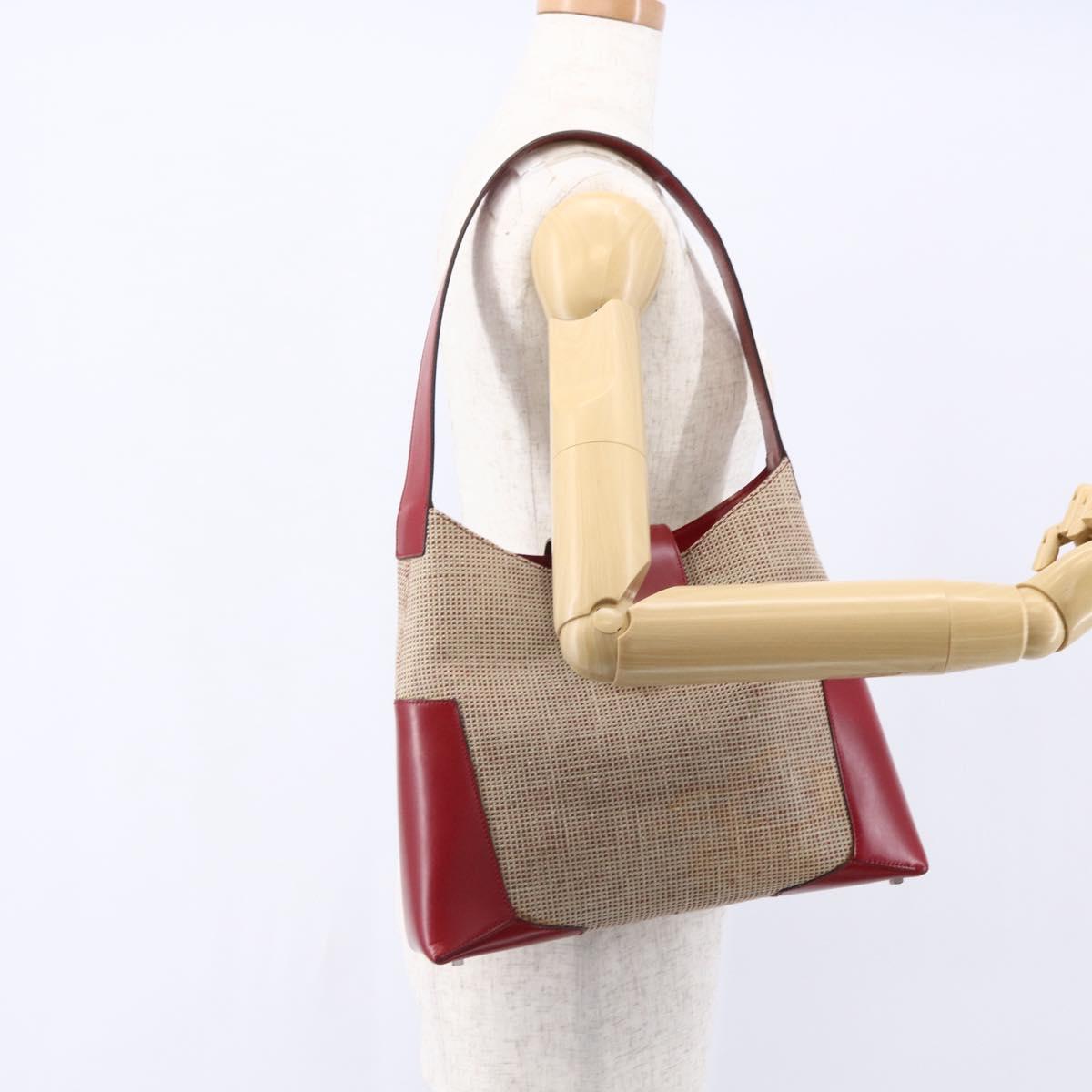 Salvatore Ferragamo Gancini Shoulder Bag Canvas Beige Silver Auth gh1189