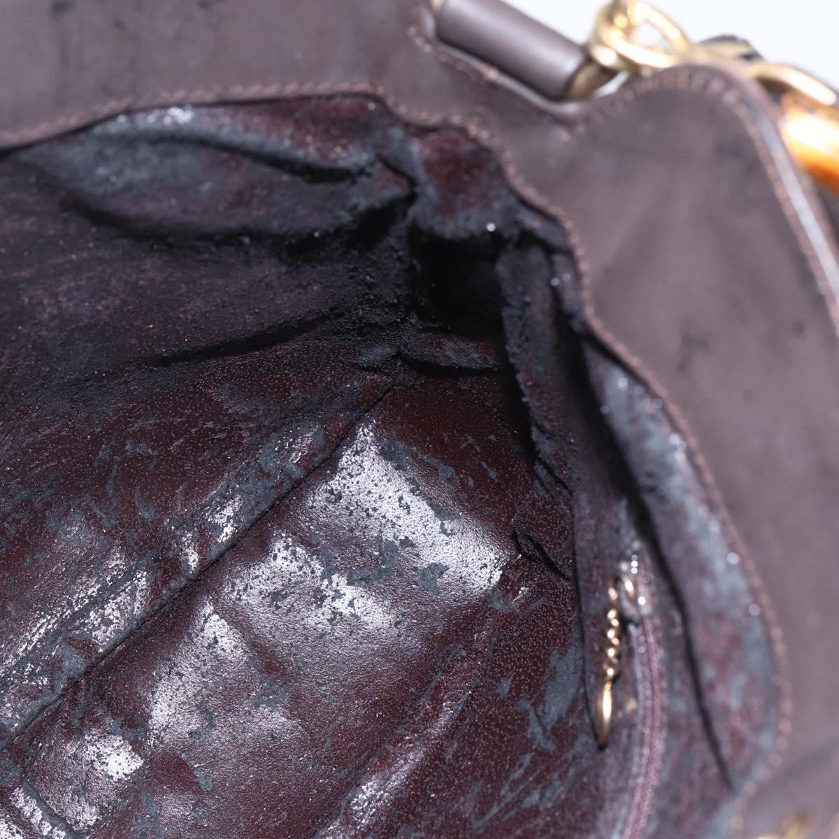 GUCCI Bamboo Shoulder Bag Leather 2way Brown Gold 001 1705 1638 Auth gh1190