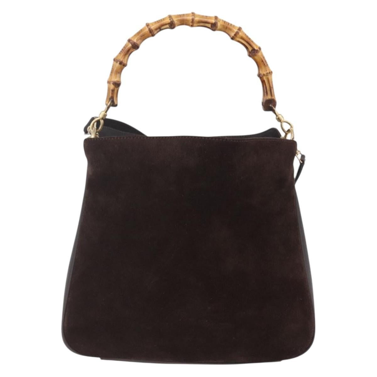 GUCCI Bamboo Shoulder Bag Leather 2way Brown Gold 001 1705 1638 Auth gh1190