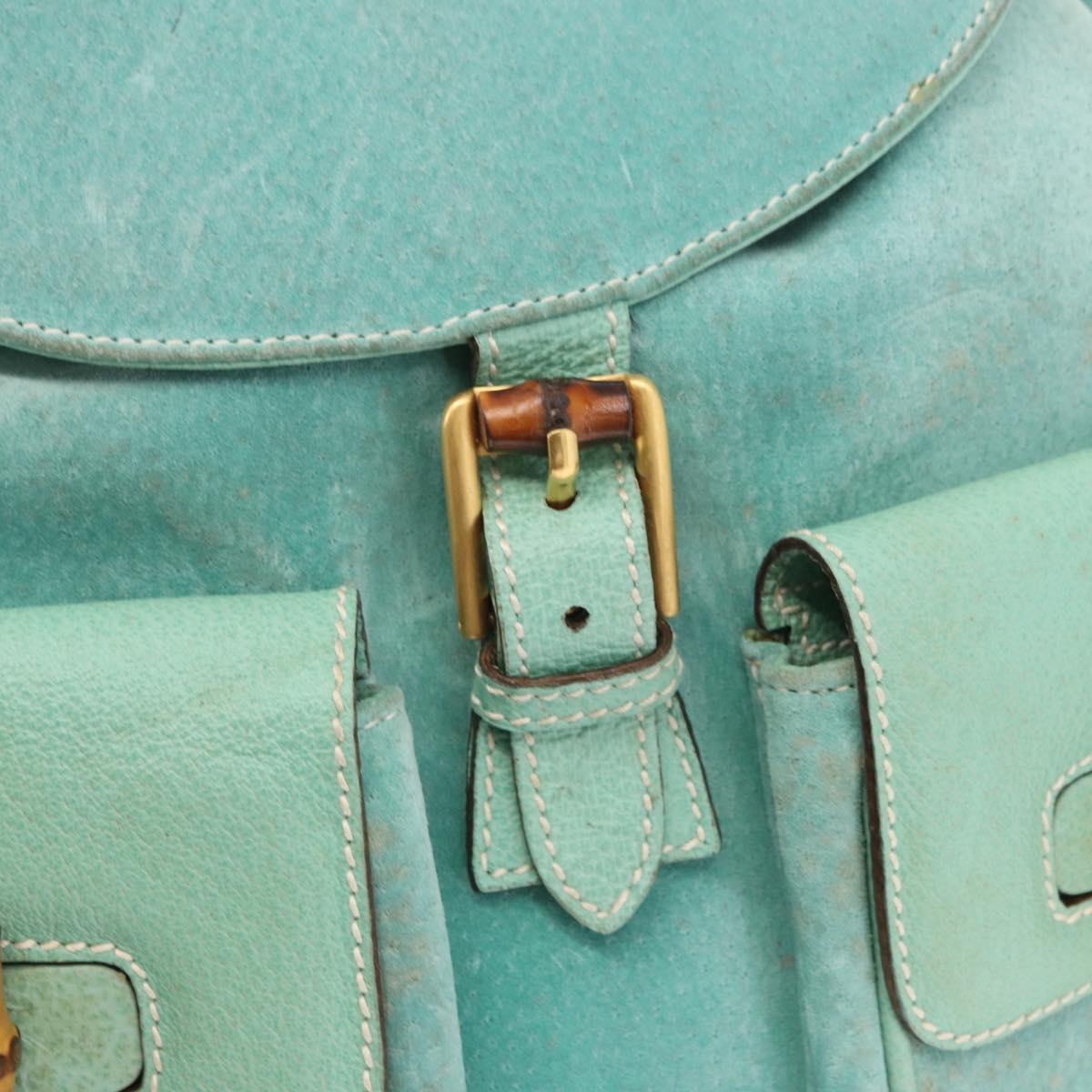 GUCCI Bamboo Backpack Suede Green Gold 003 2058 0016 Auth gh1191
