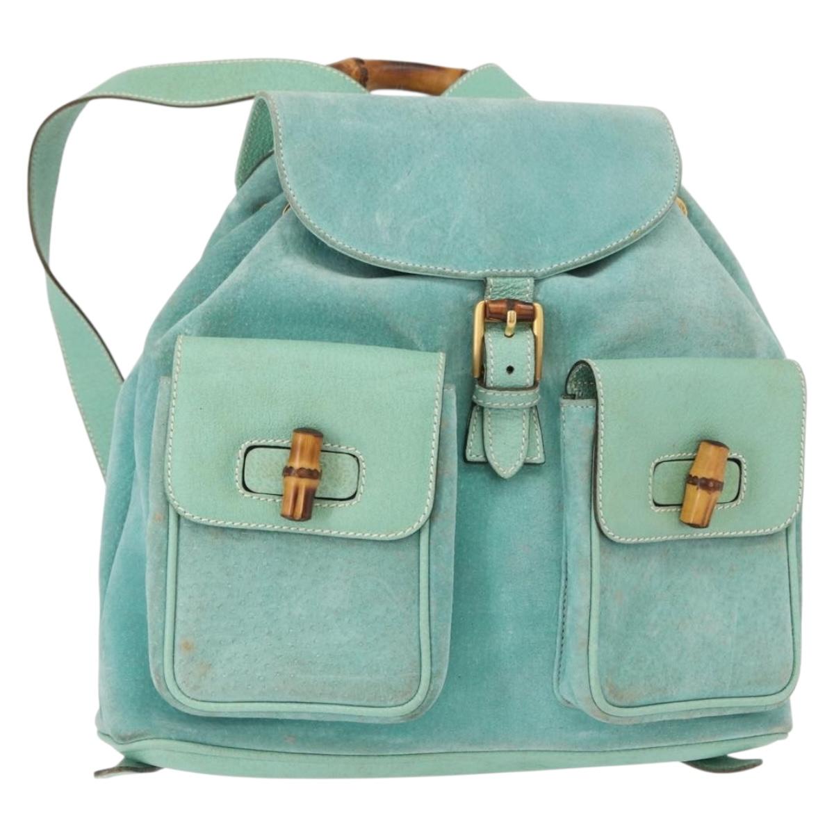 GUCCI Bamboo Backpack Suede Green Gold 003 2058 0016 Auth gh1191