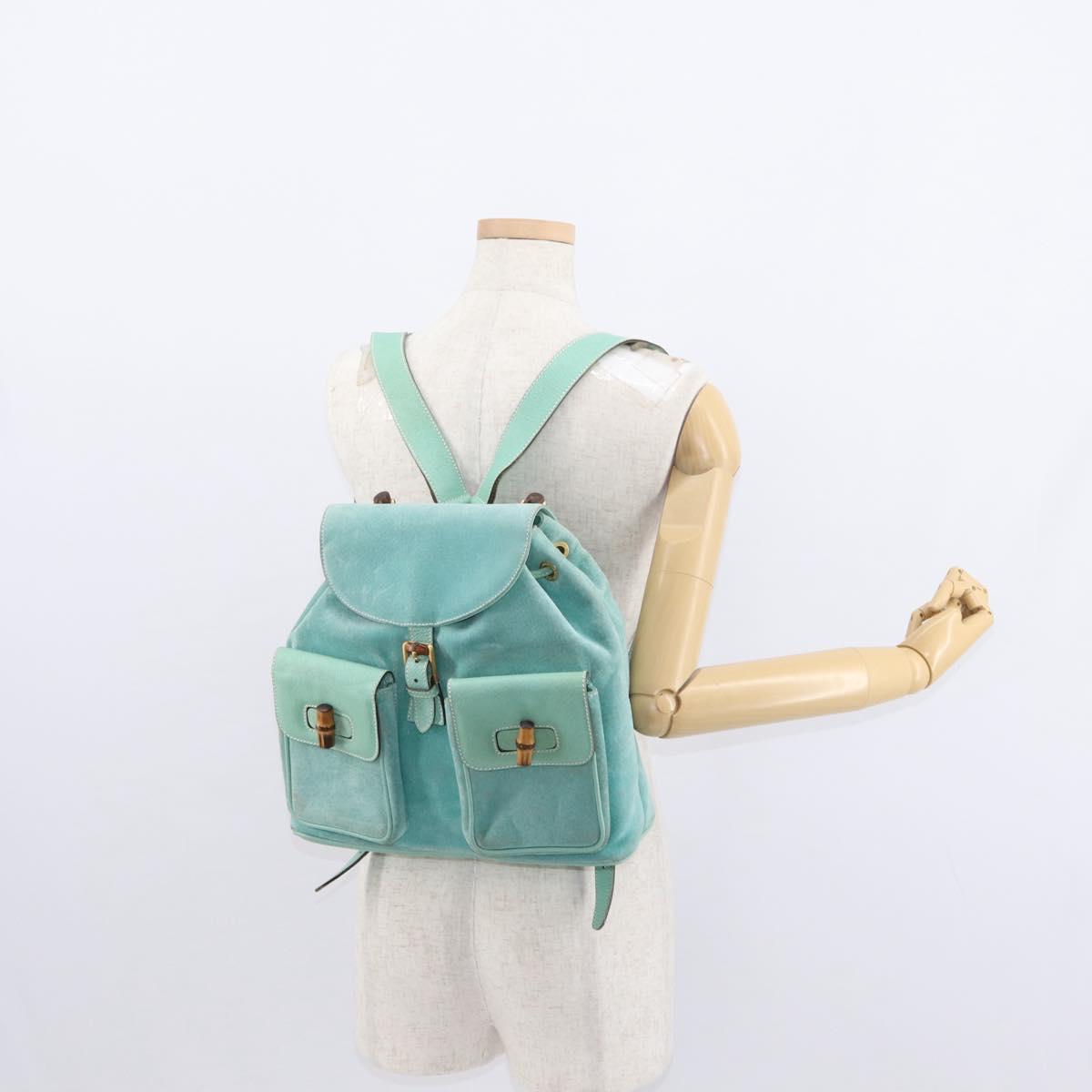GUCCI Bamboo Backpack Suede Green Gold 003 2058 0016 Auth gh1191