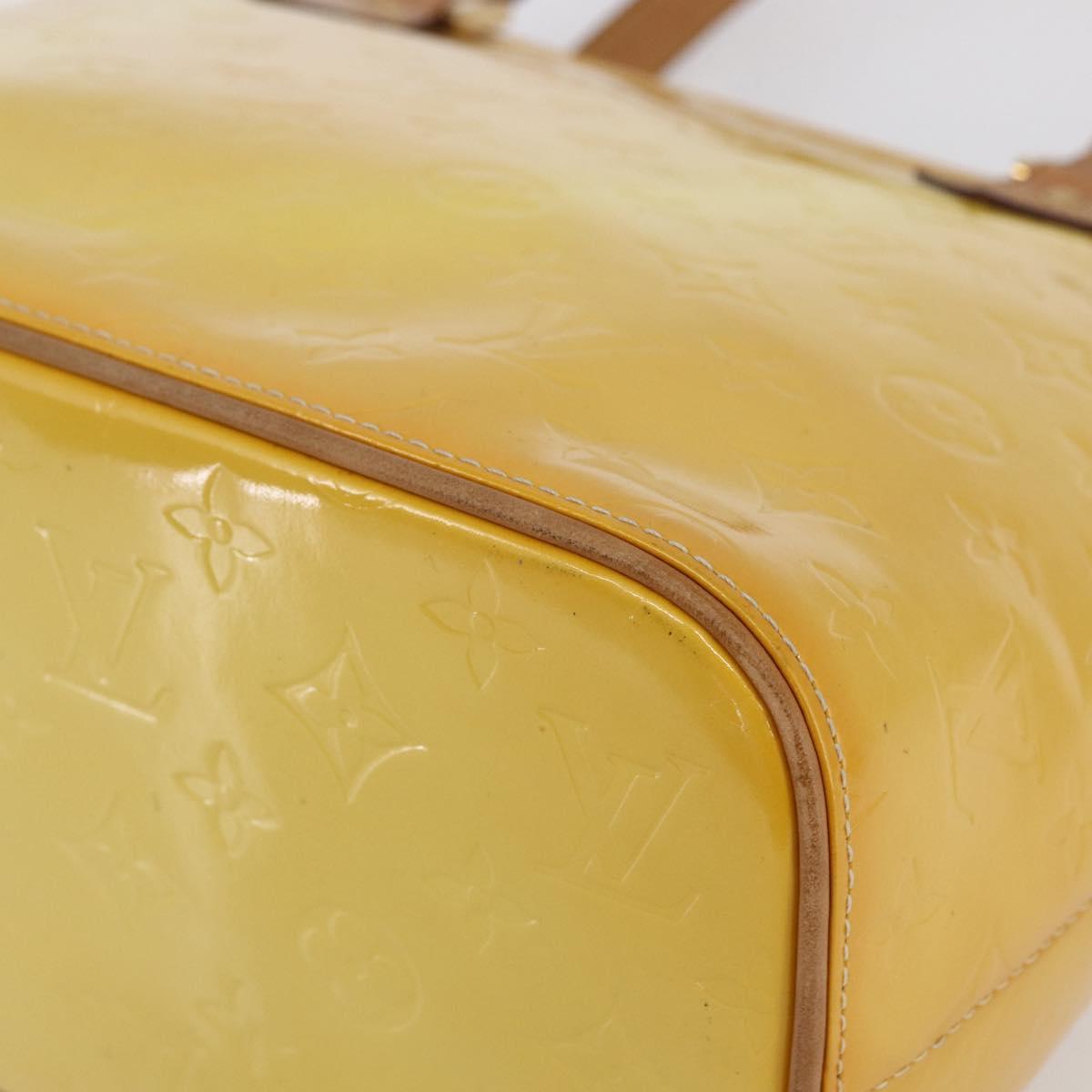 LOUIS VUITTON Monogram Vernis Houston Hand Bag Lime Yellow M91055 LV Auth gh1192