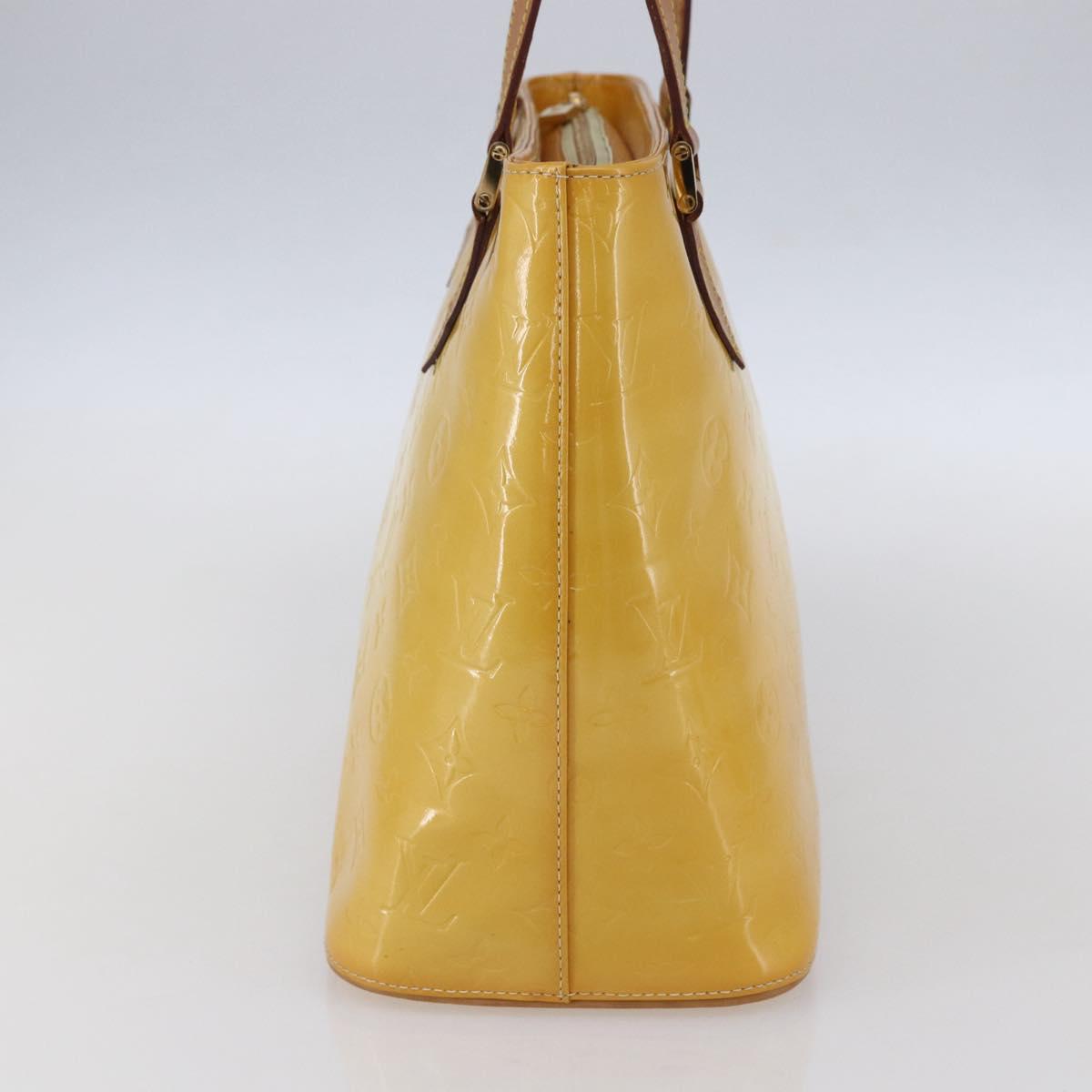 LOUIS VUITTON Monogram Vernis Houston Hand Bag Lime Yellow M91055 LV Auth gh1192