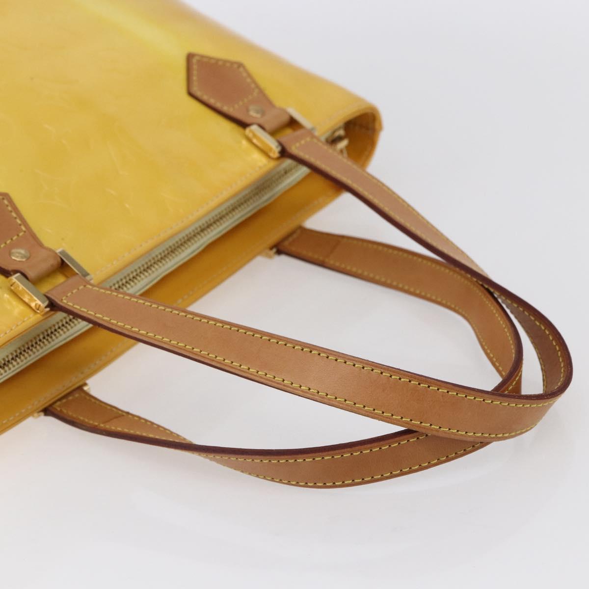 LOUIS VUITTON Monogram Vernis Houston Hand Bag Lime Yellow M91055 LV Auth gh1192