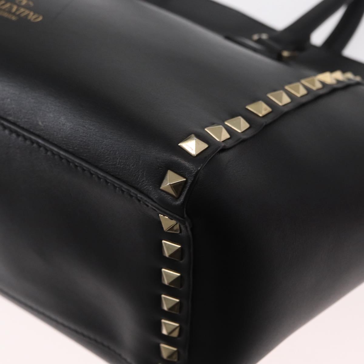 VALENTINO Studs Hand Bag Leather 2way Black Gold Auth gh1199