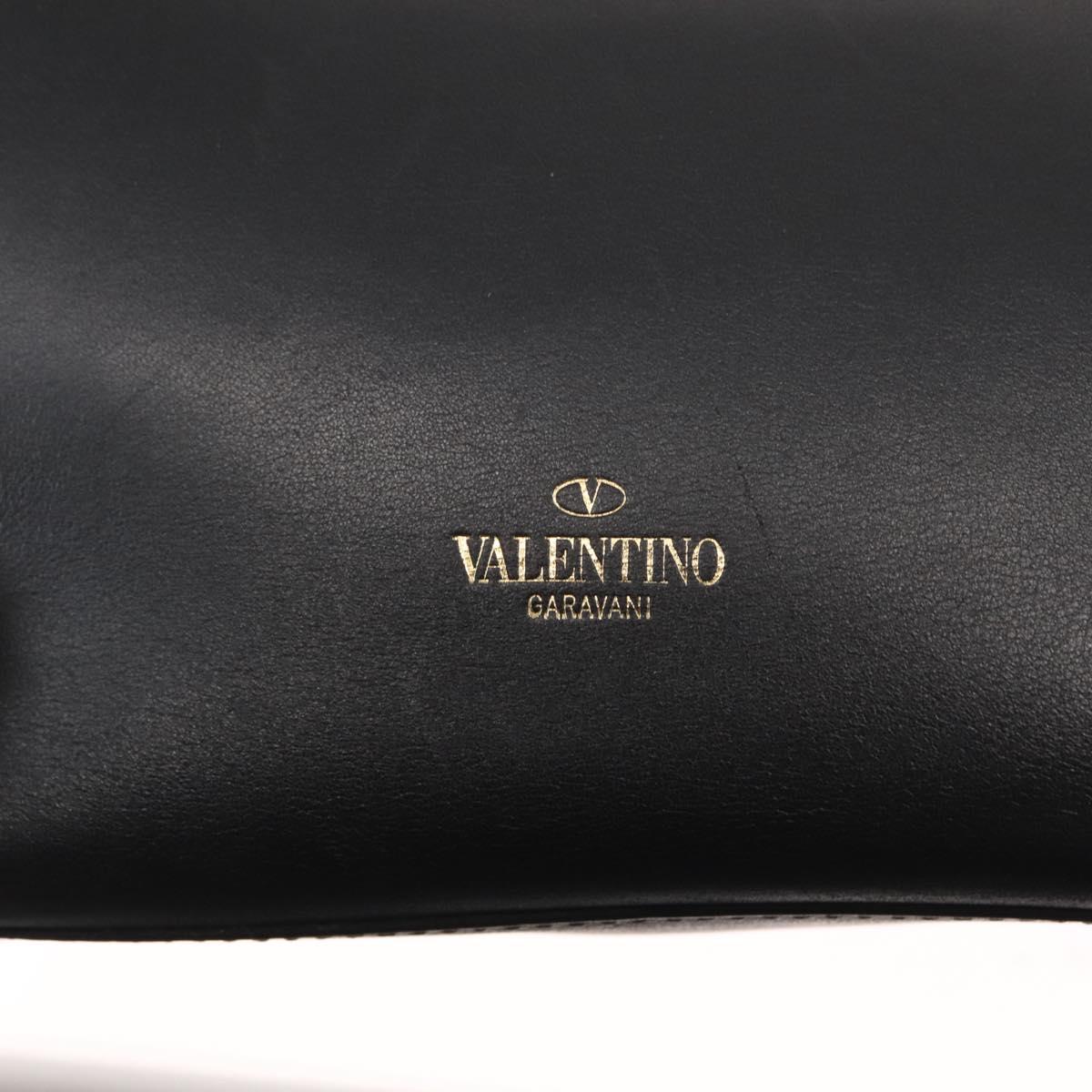 VALENTINO Studs Hand Bag Leather 2way Black Gold Auth gh1199