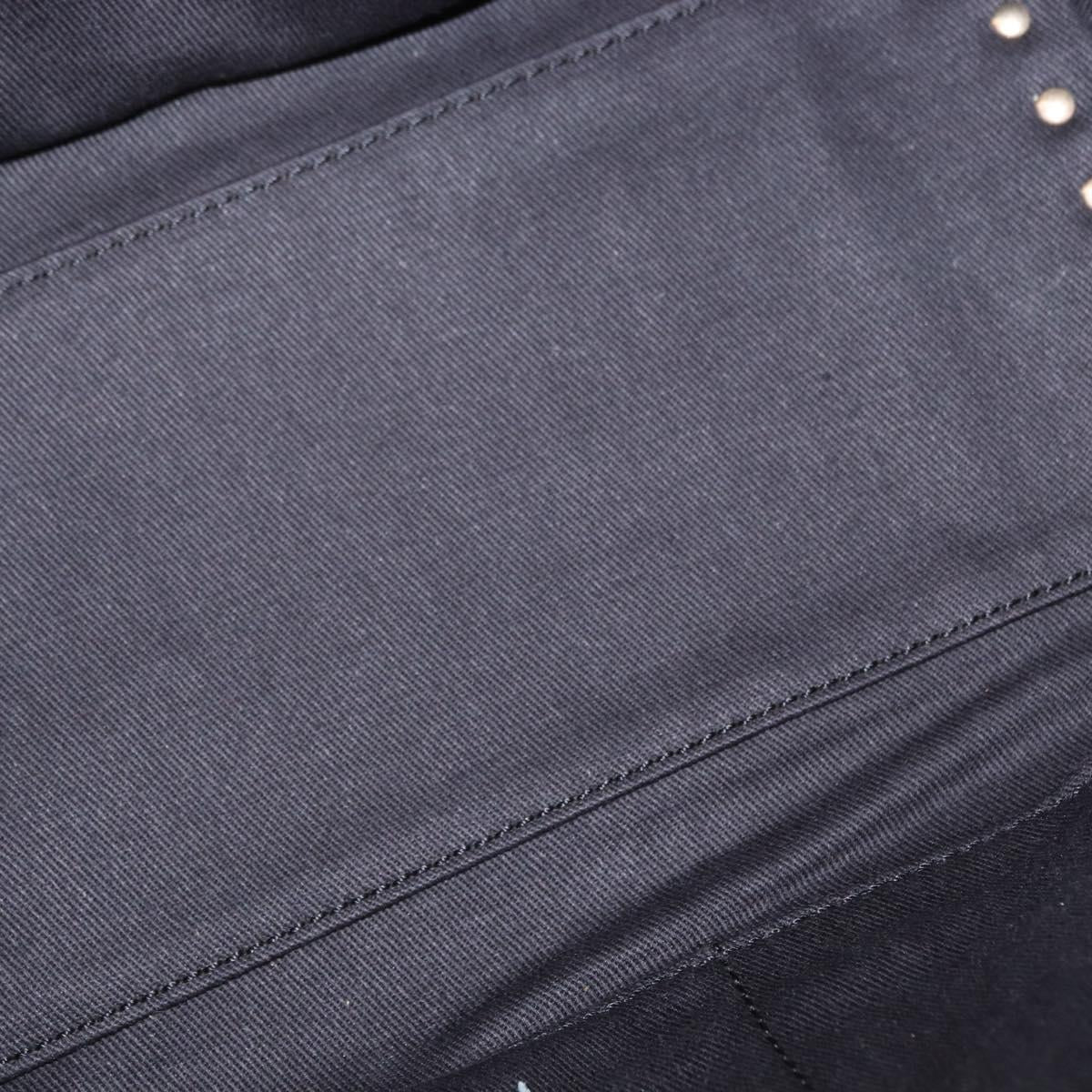 VALENTINO Studs Hand Bag Leather 2way Black Gold Auth gh1199