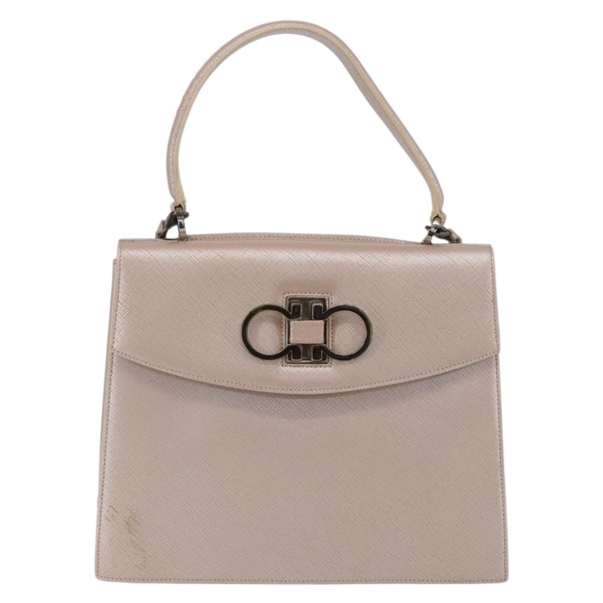 Salvatore Ferragamo Gancini Hand Bag Leather 2way Pink Gold Auth gh1200