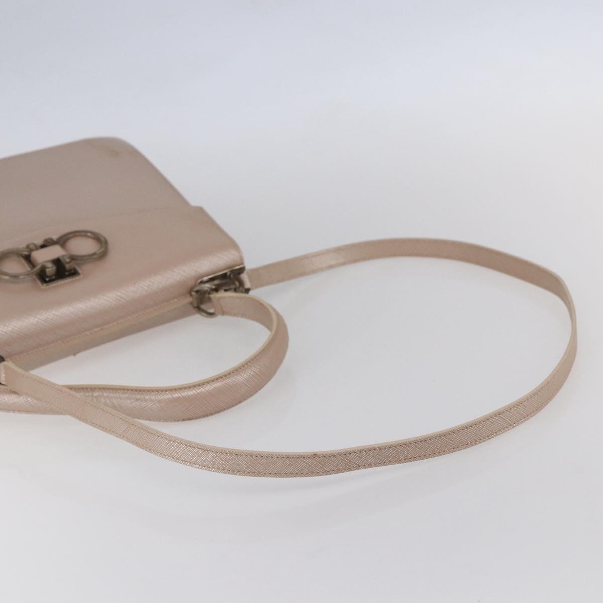 Salvatore Ferragamo Gancini Hand Bag Leather 2way Pink Gold Auth gh1200