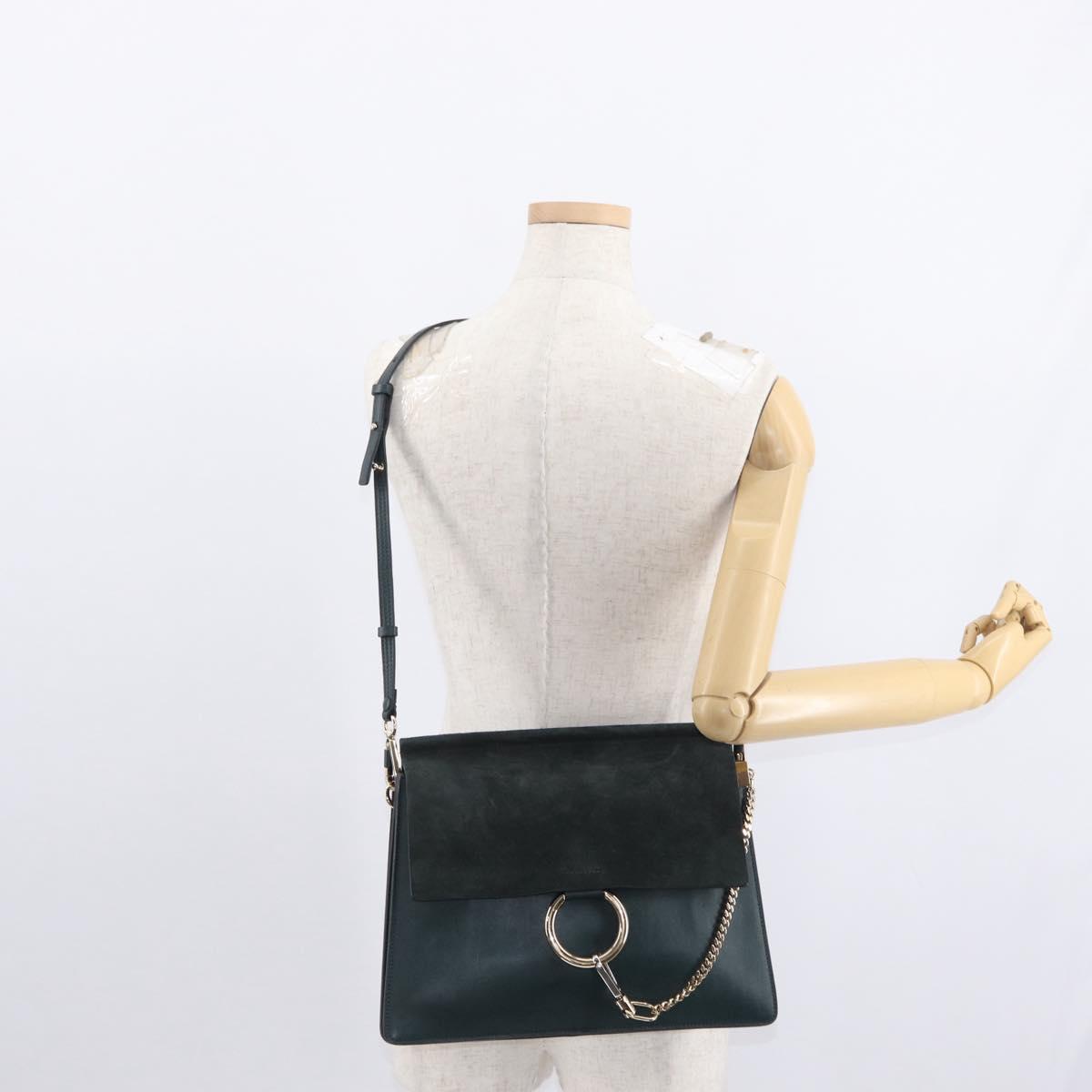 Chloe Fay Shoulder Bag Suede Leather Khaki Gold Auth gh1201