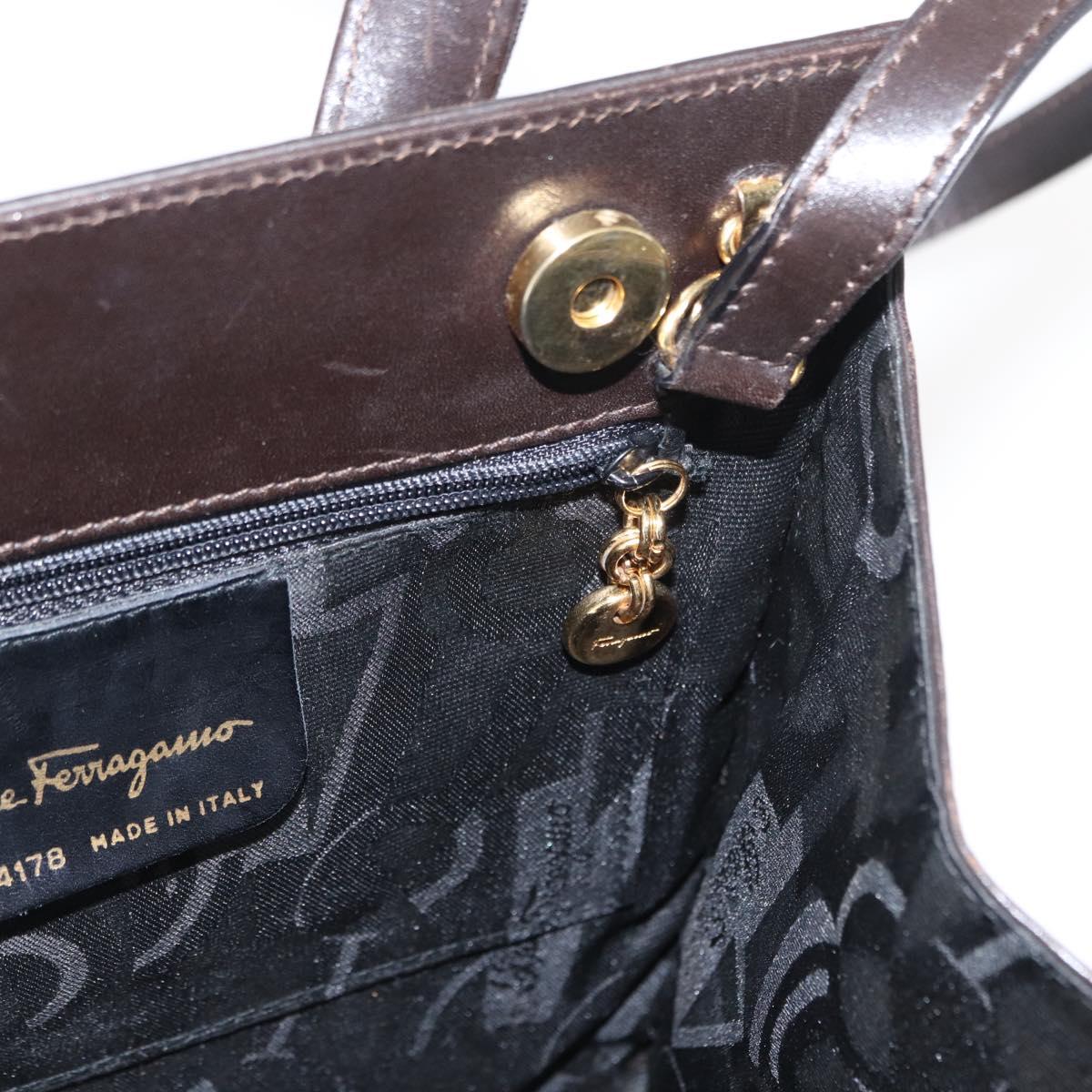 Salvatore Ferragamo Vala Hand Bag Leather 2way Brown Gold Auth gh1202