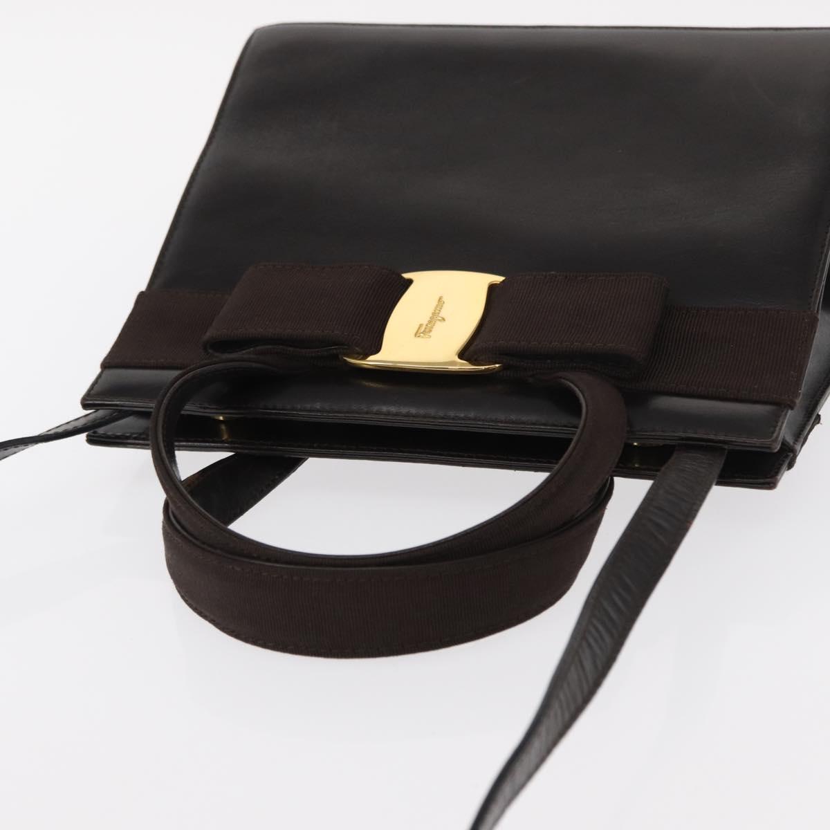 Salvatore Ferragamo Vala Hand Bag Leather 2way Brown Gold Auth gh1202
