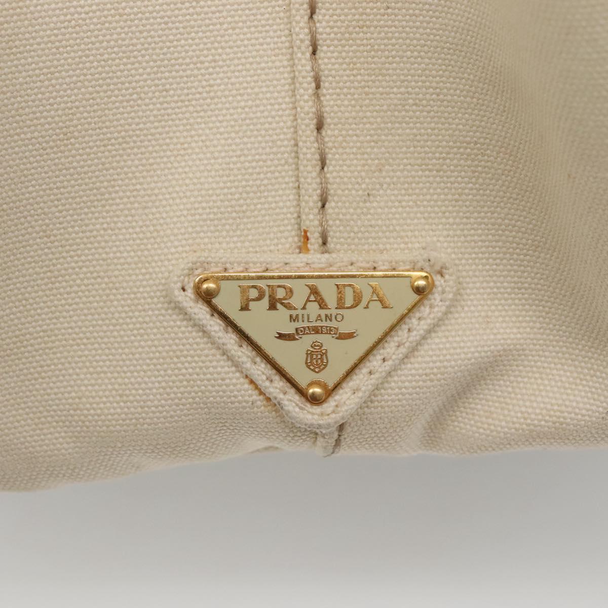 PRADA Canapa MM Hand Bag Canvas White Gold Auth gh122