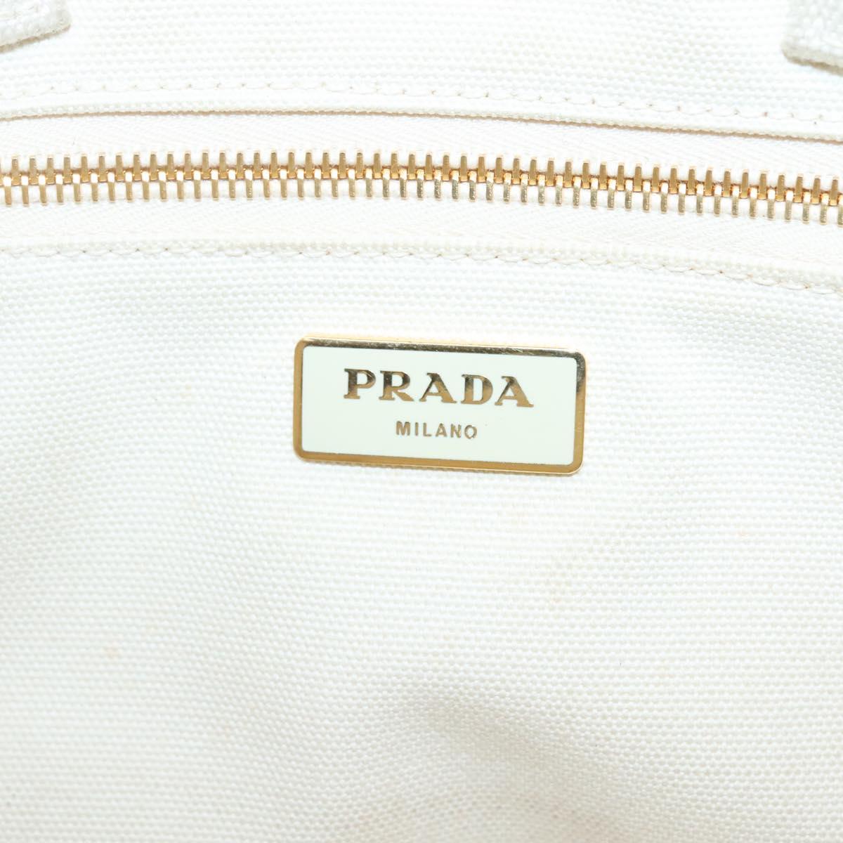 PRADA Canapa MM Hand Bag Canvas White Gold Auth gh122