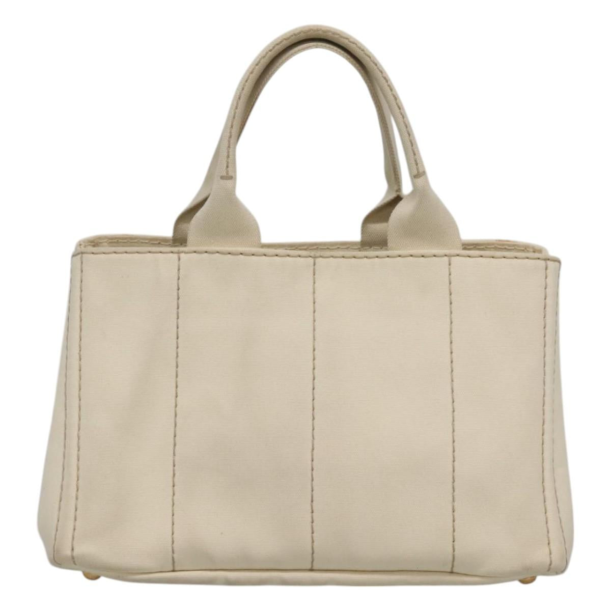 PRADA Canapa MM Hand Bag Canvas White Gold Auth gh122