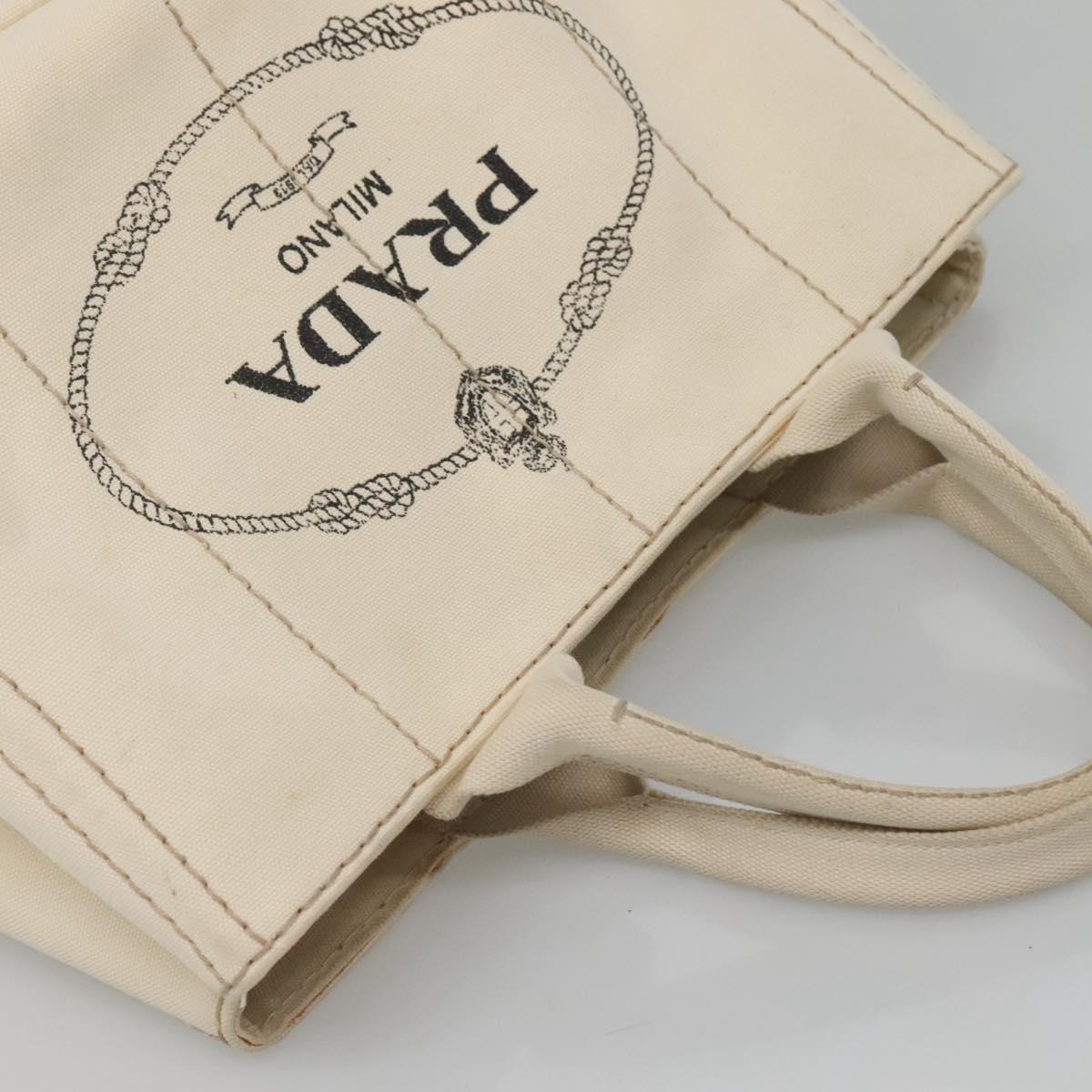 PRADA Canapa MM Hand Bag Canvas White Gold Auth gh122