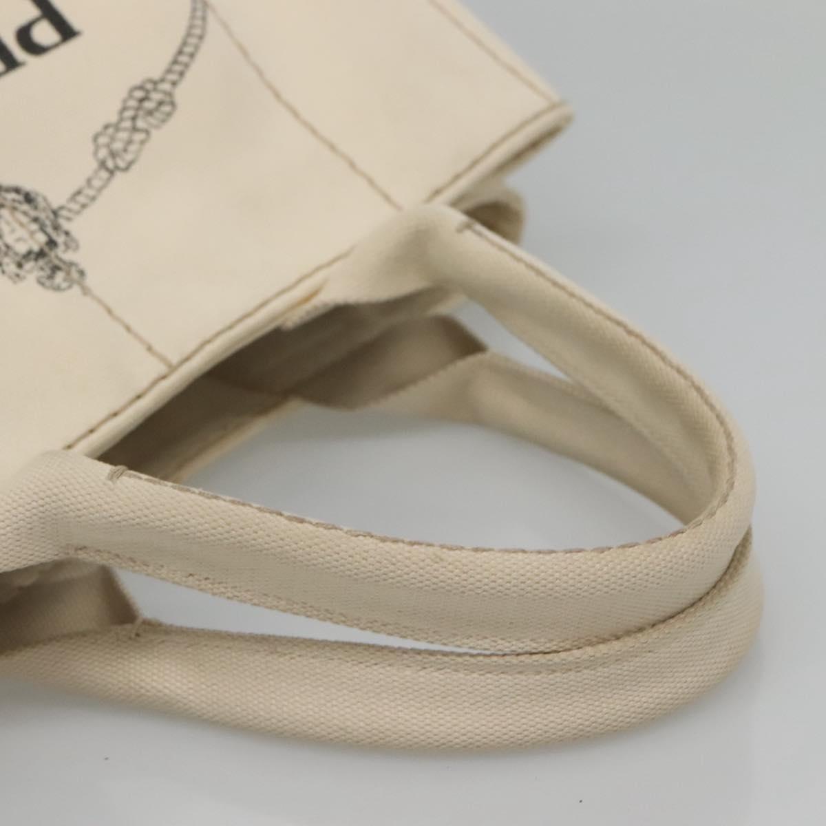 PRADA Canapa MM Hand Bag Canvas White Gold Auth gh122