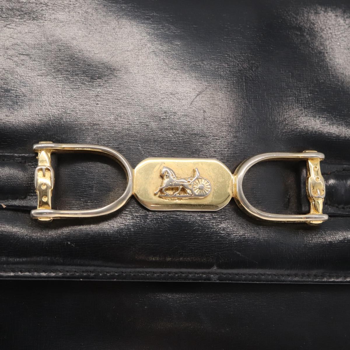 CELINE Horse Carriage Shoulder Bag Leather Black Gold Auth gh1220
