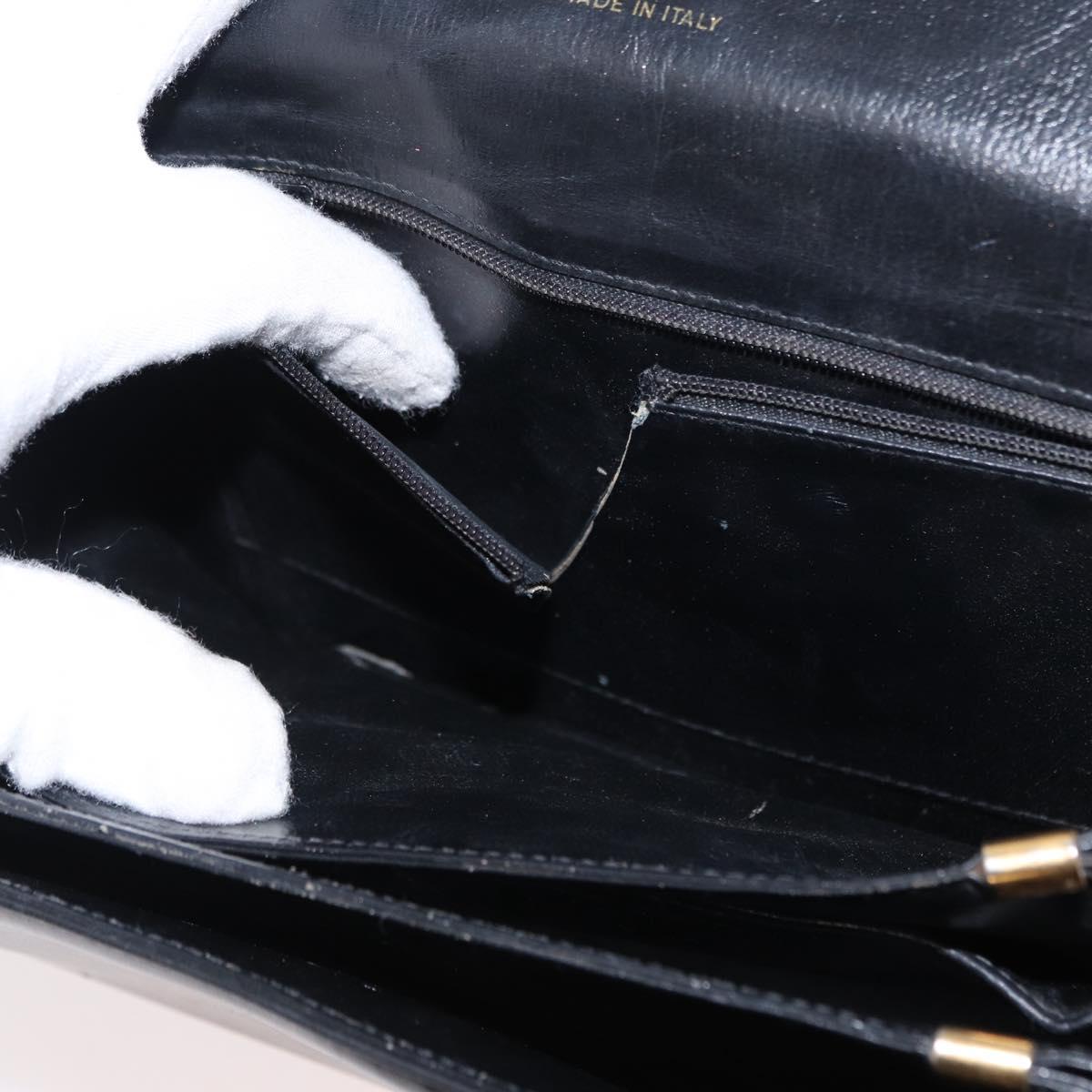 CELINE Horse Carriage Shoulder Bag Leather Black Gold Auth gh1220