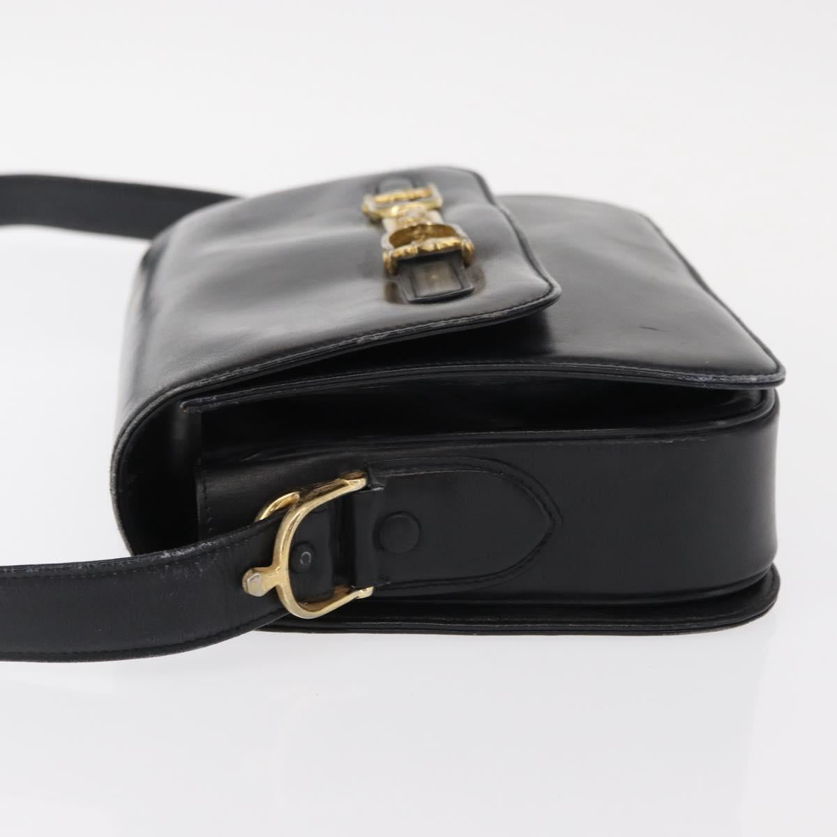 CELINE Horse Carriage Shoulder Bag Leather Black Gold Auth gh1220