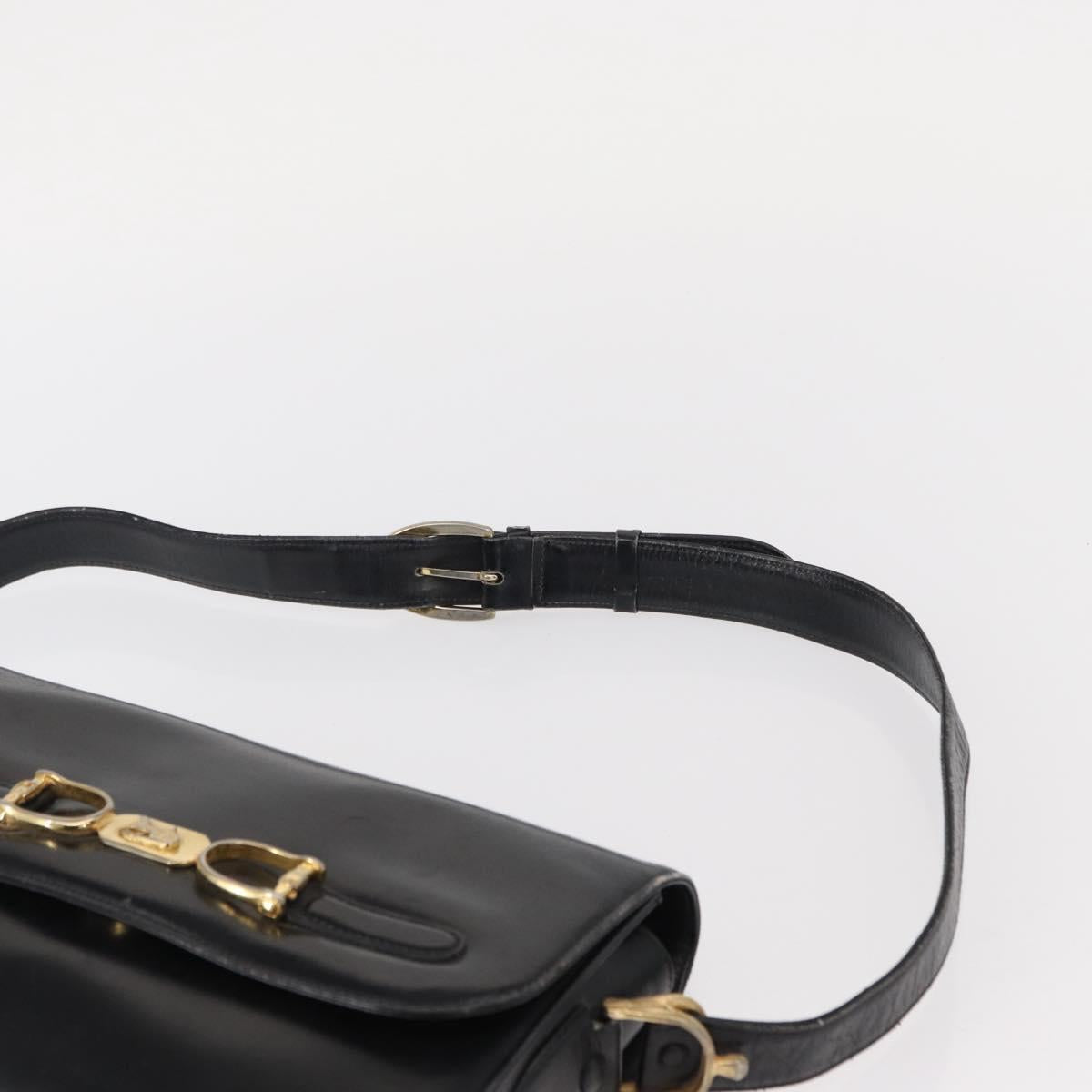 CELINE Horse Carriage Shoulder Bag Leather Black Gold Auth gh1220