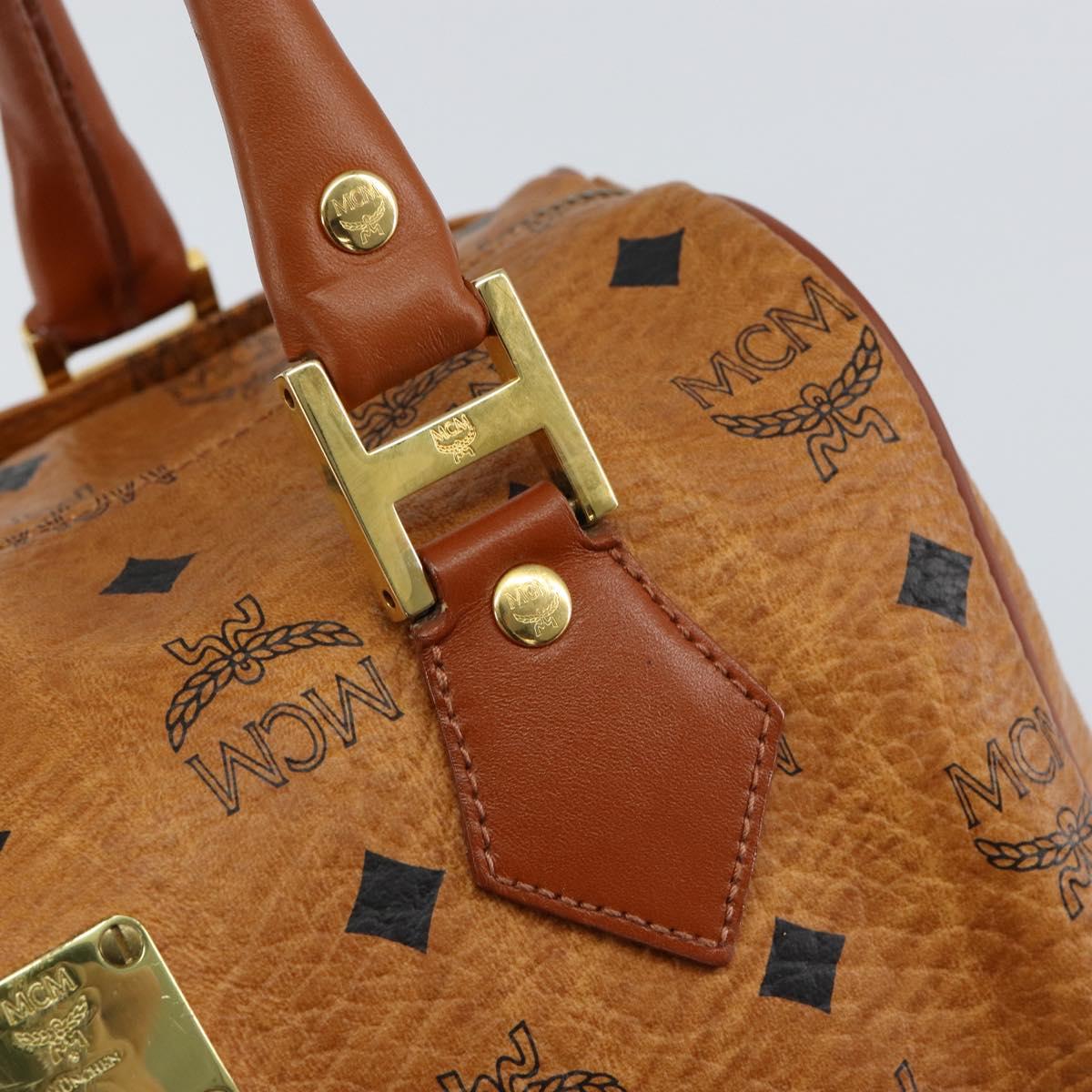 MCM Logogram Vicetos Hand Bag PVC Leather Brown Gold Auth gh1221