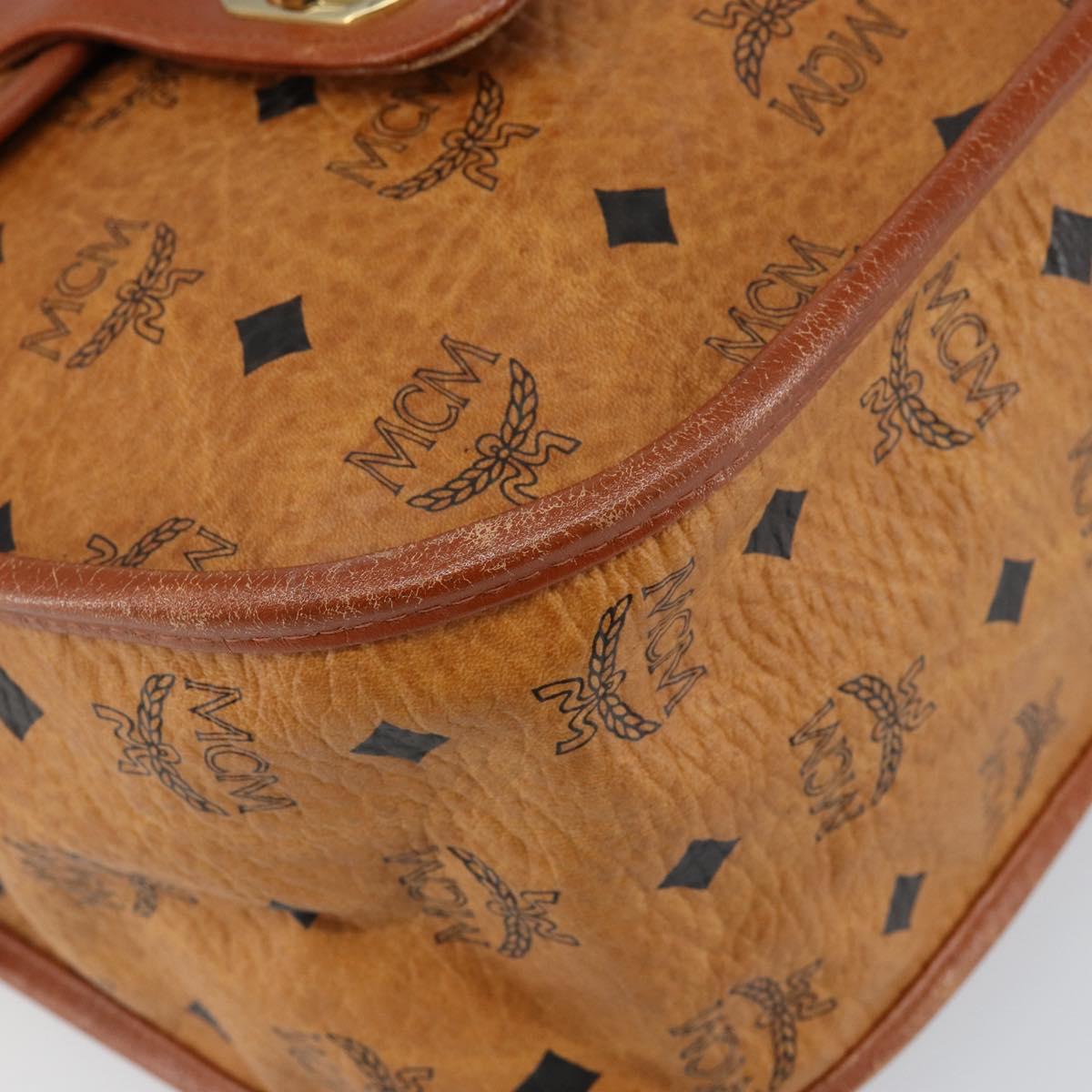 MCM Logogram Vicetos Shoulder Bag PVC Leather Brown Gold Auth gh1222